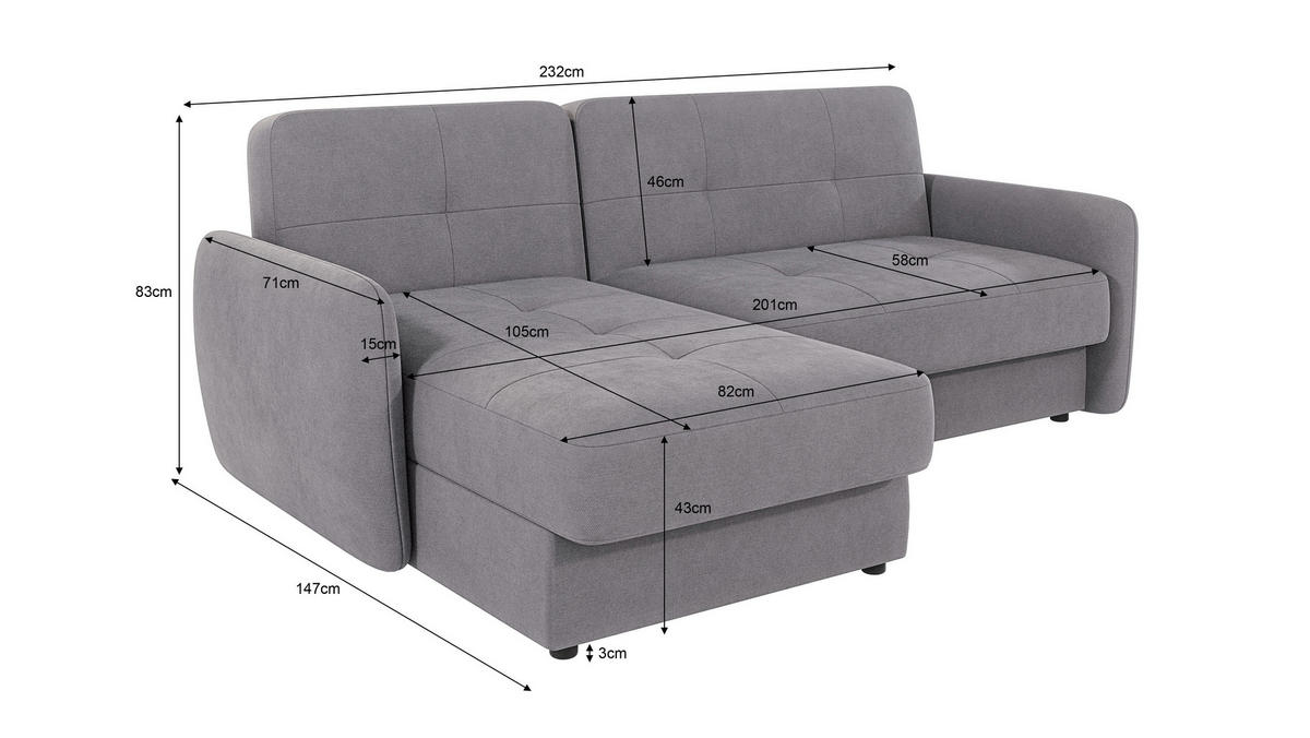 ECKSOFA Lupo Grau Mikrofaser - Schwarz/Grau, Holz/Kunststoff (232/147cm) - S-Style Möbel