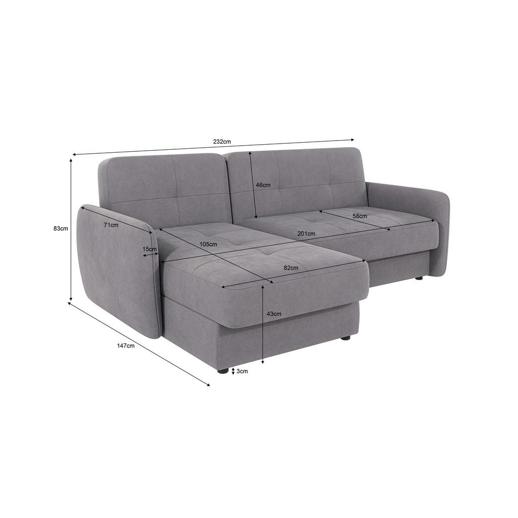 Thumbnail - S-Style Möbel Ecksofa, Grau, Textil, Echtholz,Buche, Birke, 4-Sitzer, Füllung: Schaumstoff, Eckteil, L-Form, Ottomane li...