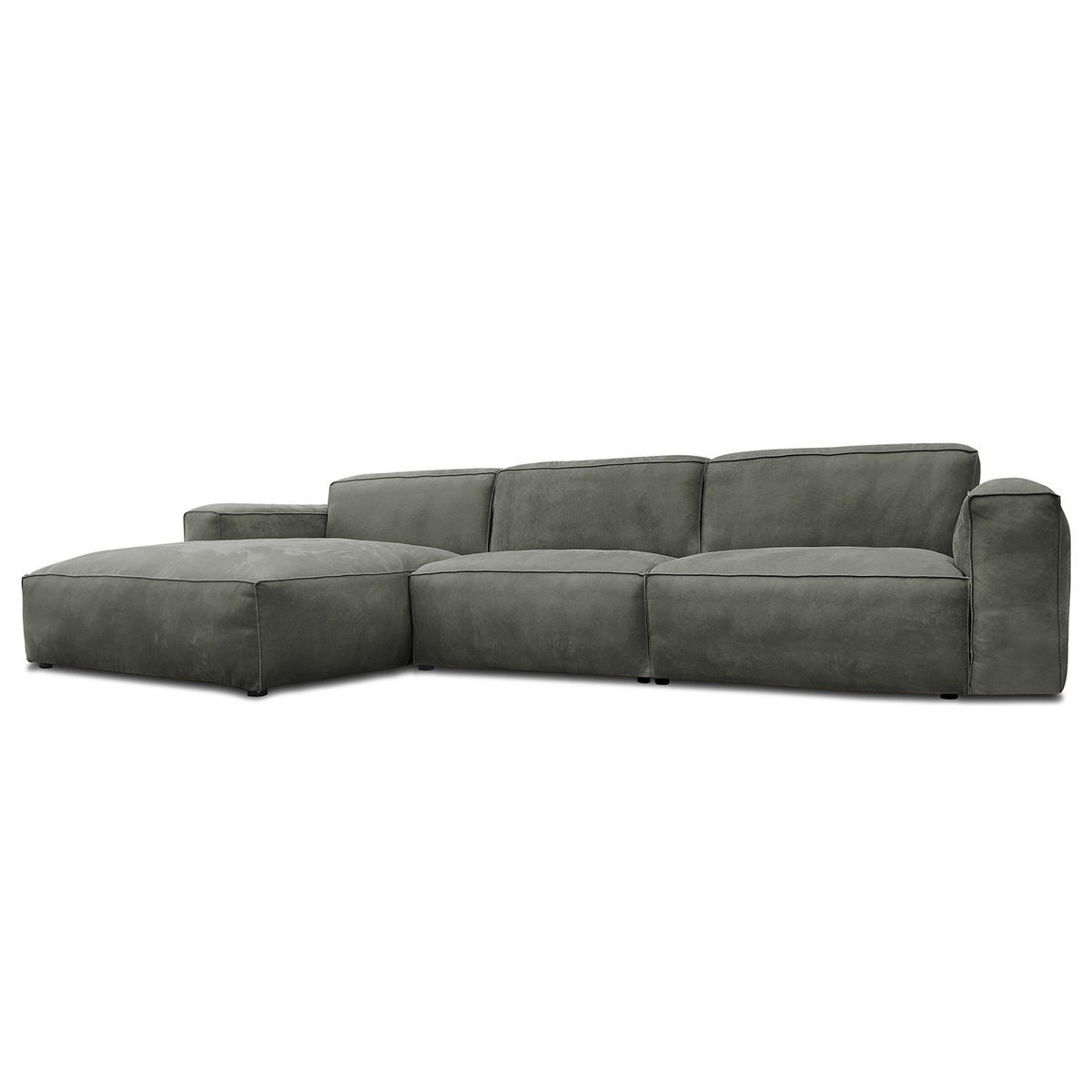 ECKSOFA mit Longchair - Anthrazit/Schwarz, Leder/Kunststoff (345/170cm) - home24
