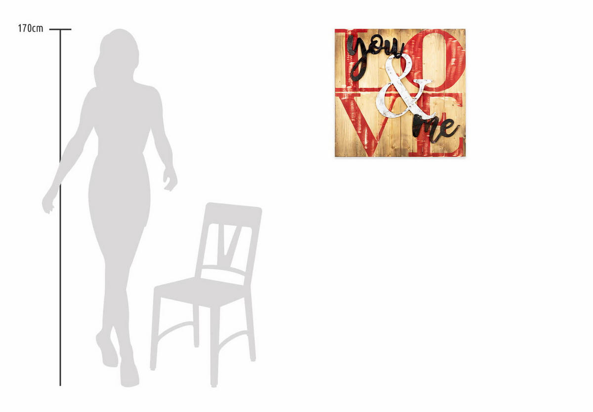 HOLZBILD Rot 60/60 cm - Rot/Braun, Holz/Metall (1.68/60cm) - KUNSTLOFT