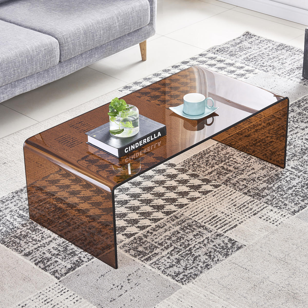 COUCHTISCH Braun/Transparent gebogenes Sicherheitsglas - Transparent/Braun, Glas (100/50/35cm)