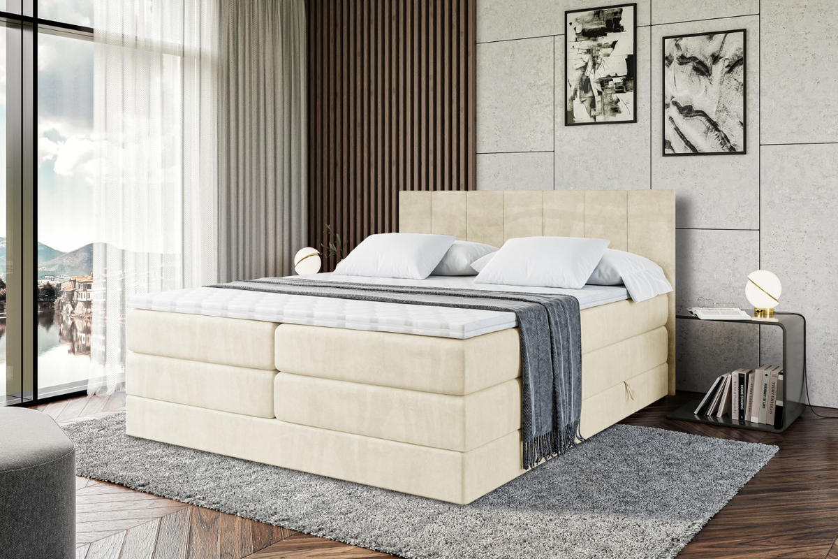 BOXSPRINGBETT MOETI KING - 200x200 - H3/H4 - Beige - Beige, Holzwerkstoff (200/200cm) - ALTDECOR