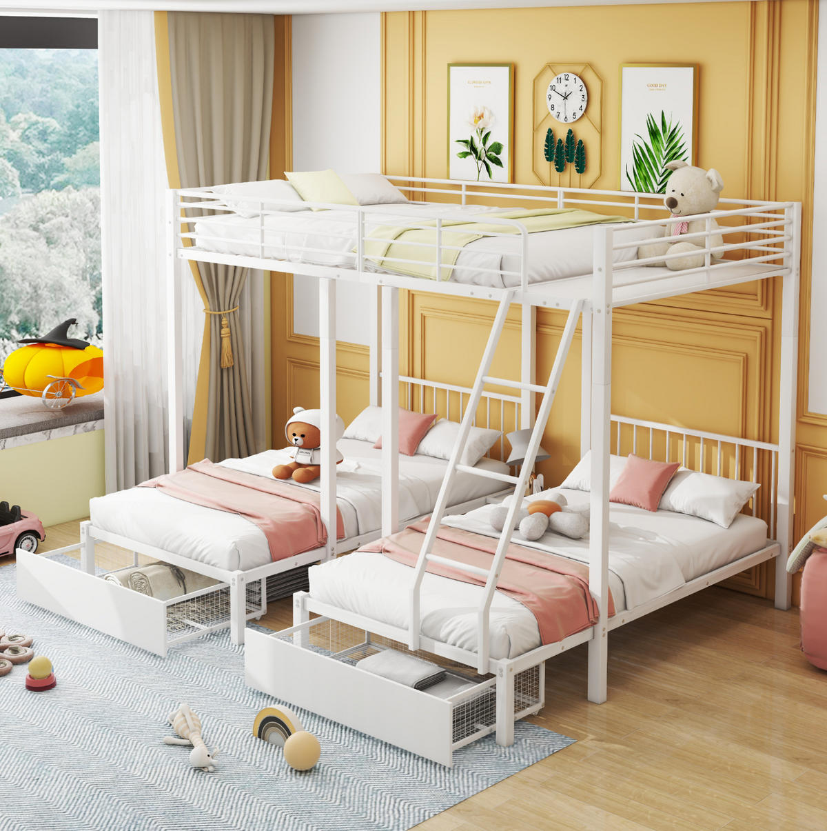 ETAGENBETT Kinderbette 140/200 und 2x 90/200 cm aus Metall mit 2 Schubladen Weiß - Weiß, Metall (140/200cm) - Modenvie
