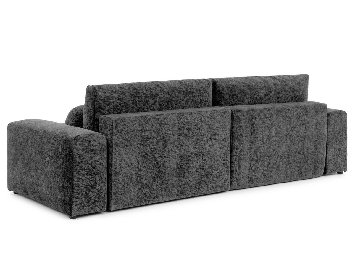 ECKSOFA Puffy mit Schlaffunktion und Bettkasten - besonders weich und puffig aus Dunkelgrau Stoff mit Chenillestruktur - Ottomane rechts - Dunkelgrau/Schwarz, Holz/Kunststoff (266/138cm) - S-Style Möbel