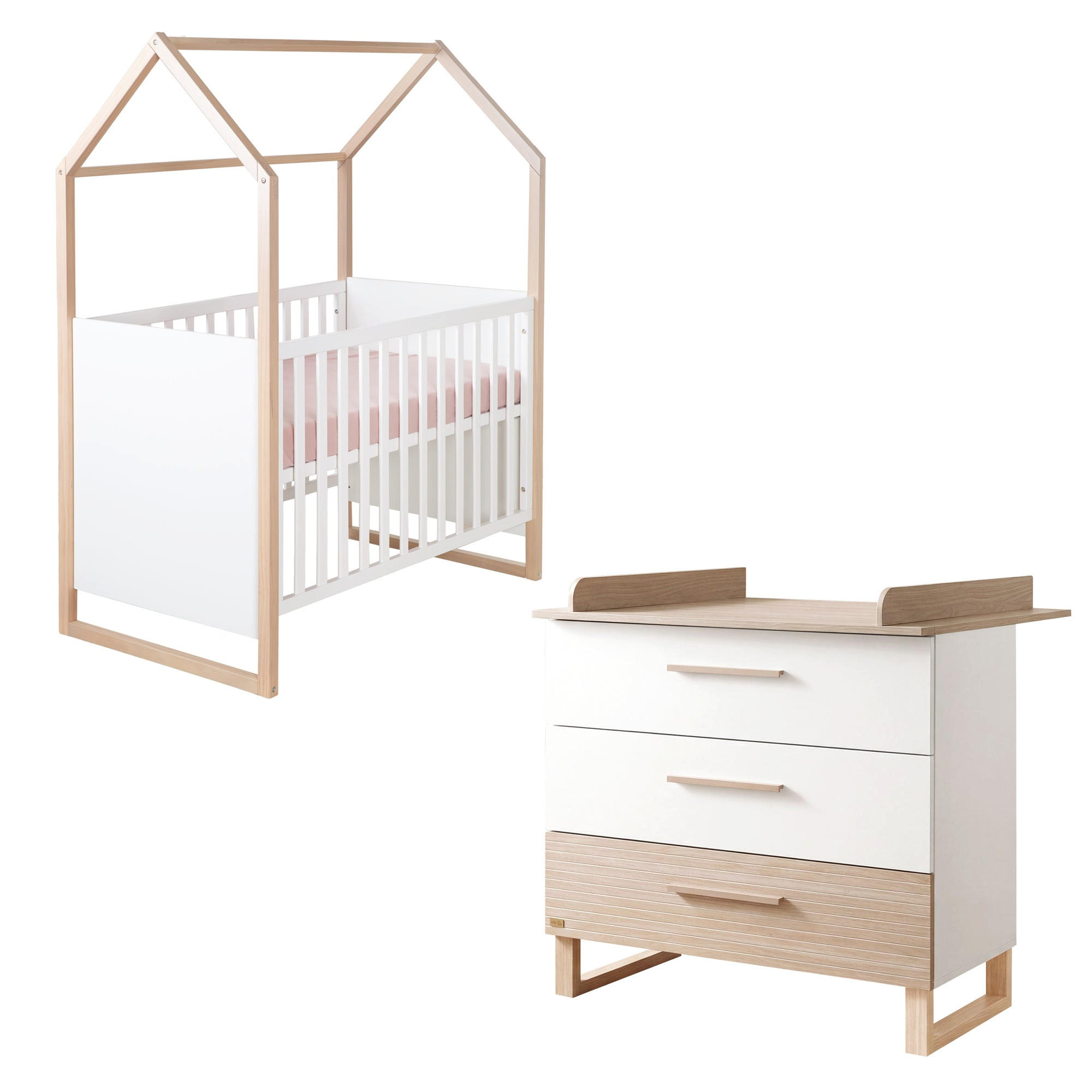 BABYMÖBEL-SET Noah 2-teilig - 60 x 120 cm Bett - Eichefarben/Naturfarben, Holz/Holzwerkstoff (127/153/67.5cm) - Roba