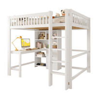 HOCHBETT 140/200 cm in Weiß mit Schreibtisch, Stauraum und Rausfallschutz - Weiß, Holz (140/200cm) - BEAOK