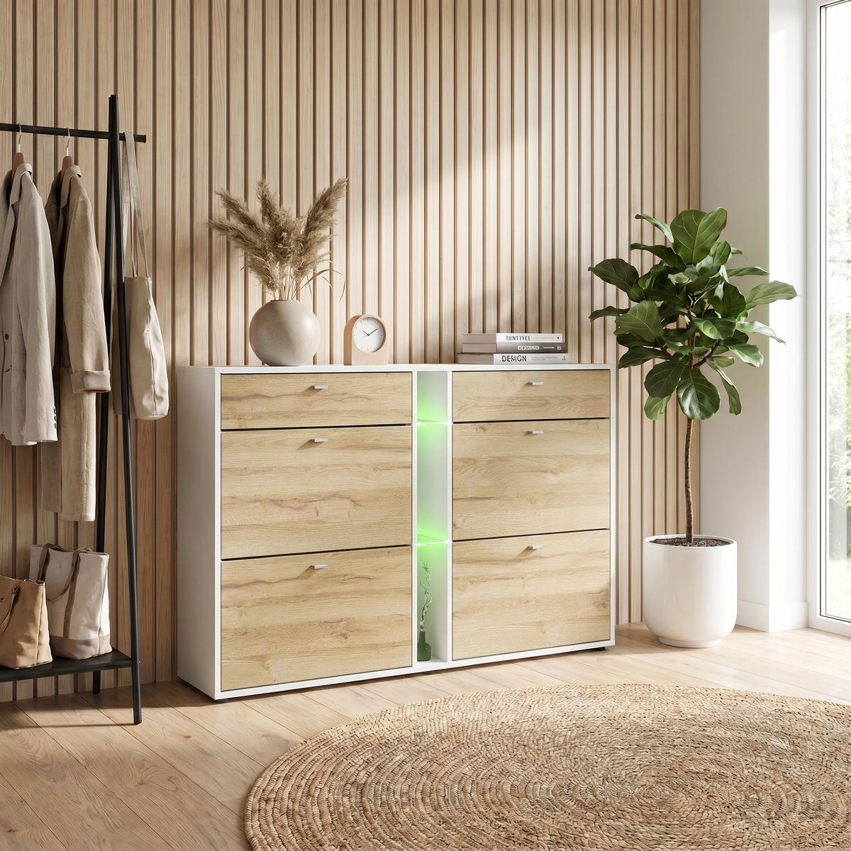 SCHUHSCHRANK Today Fronten in Eiche Natur - Eichefarben, Holzwerkstoff (155.5/95/28cm) - Vladon