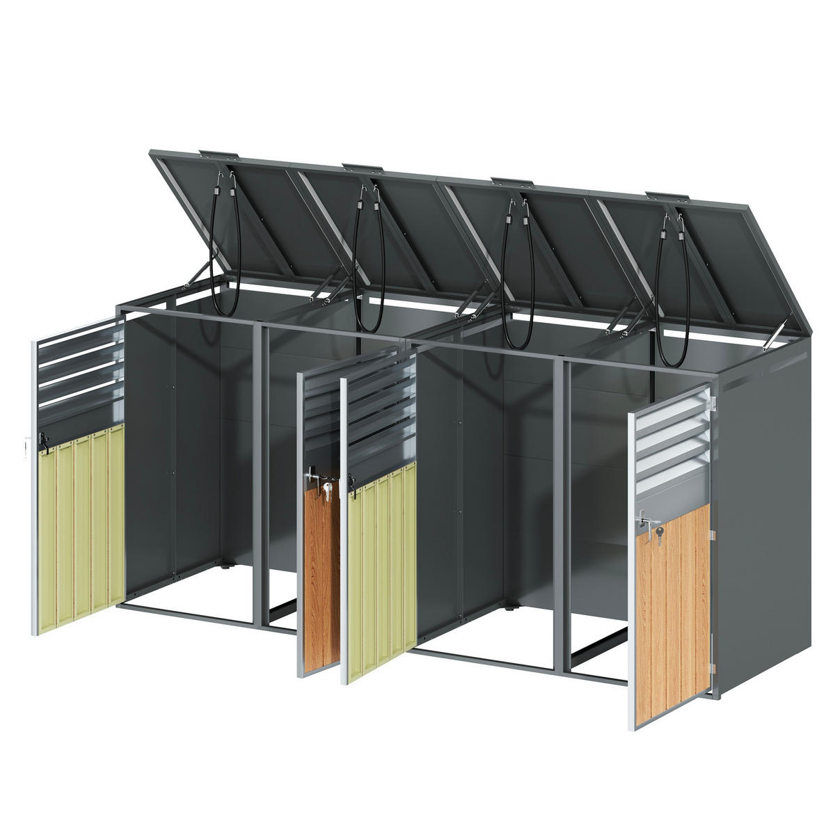 MÜLLTONNENBOX Pflanzdach 4er-Set Holzmaserung Grau - Grau, Metall (132/124/80cm) - ComfortXL