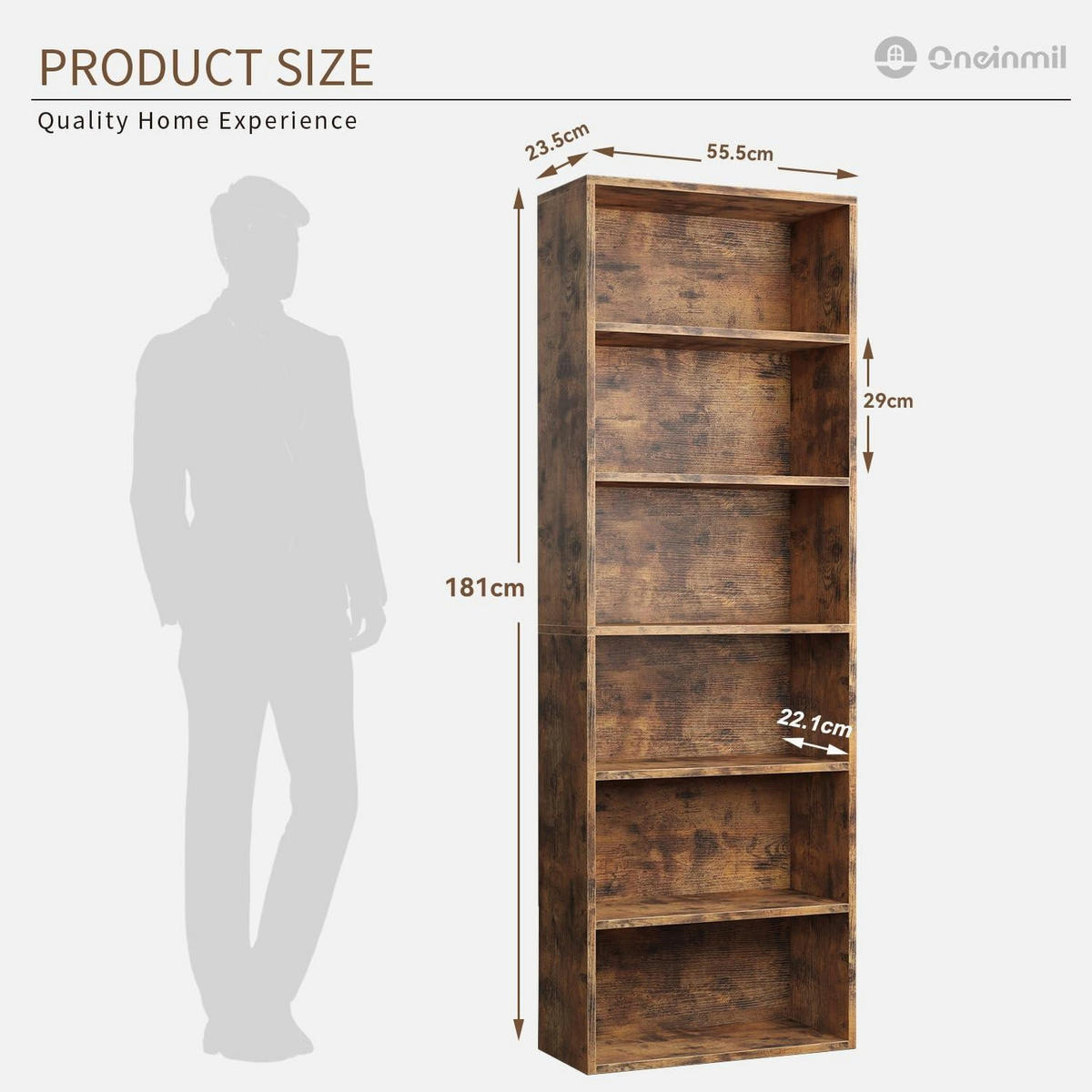 BÜCHERREGAL 6 Ebenen 55,5 x 23,5 x 181 cm Braun - Braun, Holzwerkstoff (23.5/181/55.5cm)