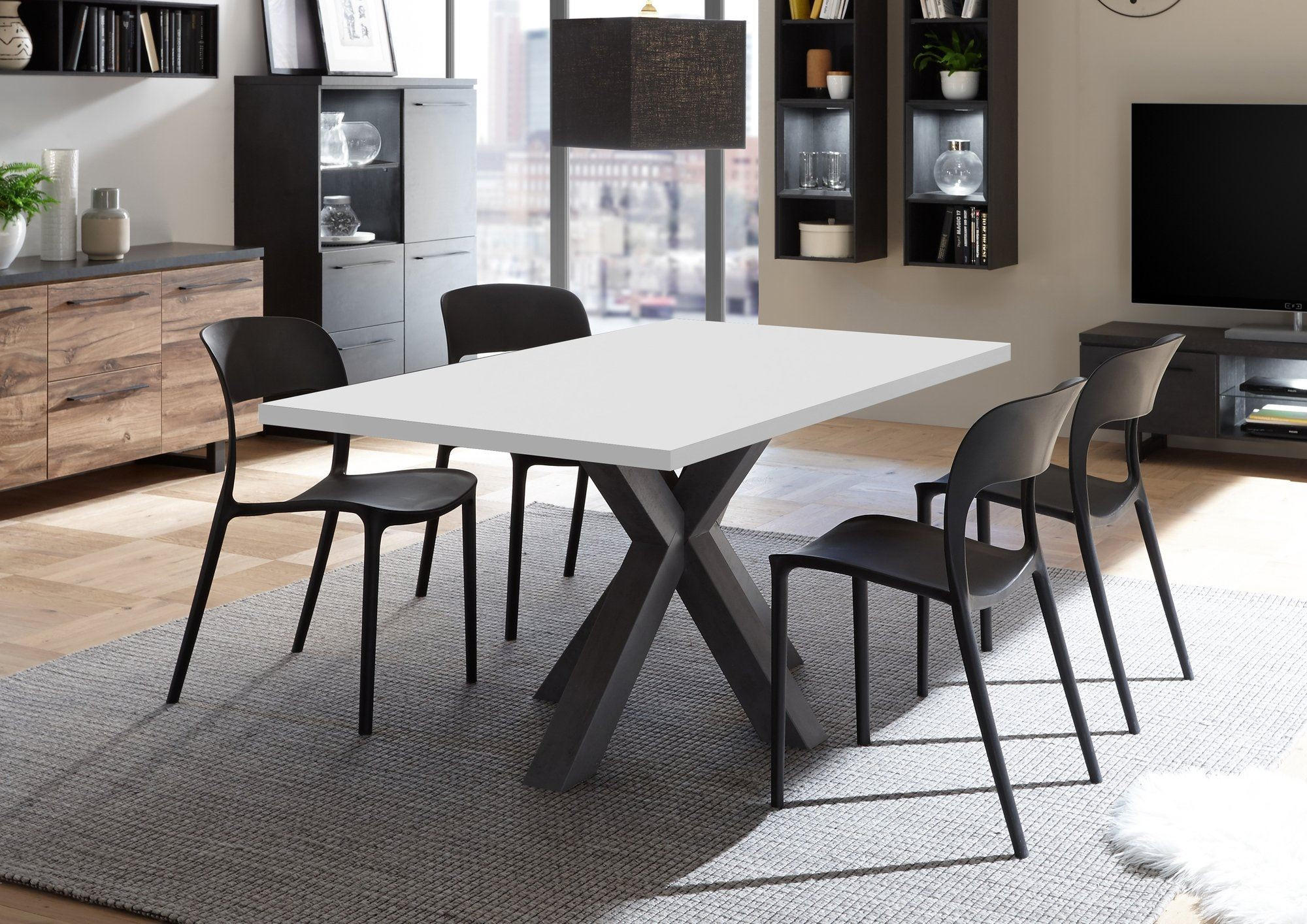 ESSZIMMERTISCH Elda 2 140 x 90 x 75 Esstisch Schwarzstahl/Weiß Matt Lack - Weiß, Holz (140/90/75cm) - 58aufmkessel