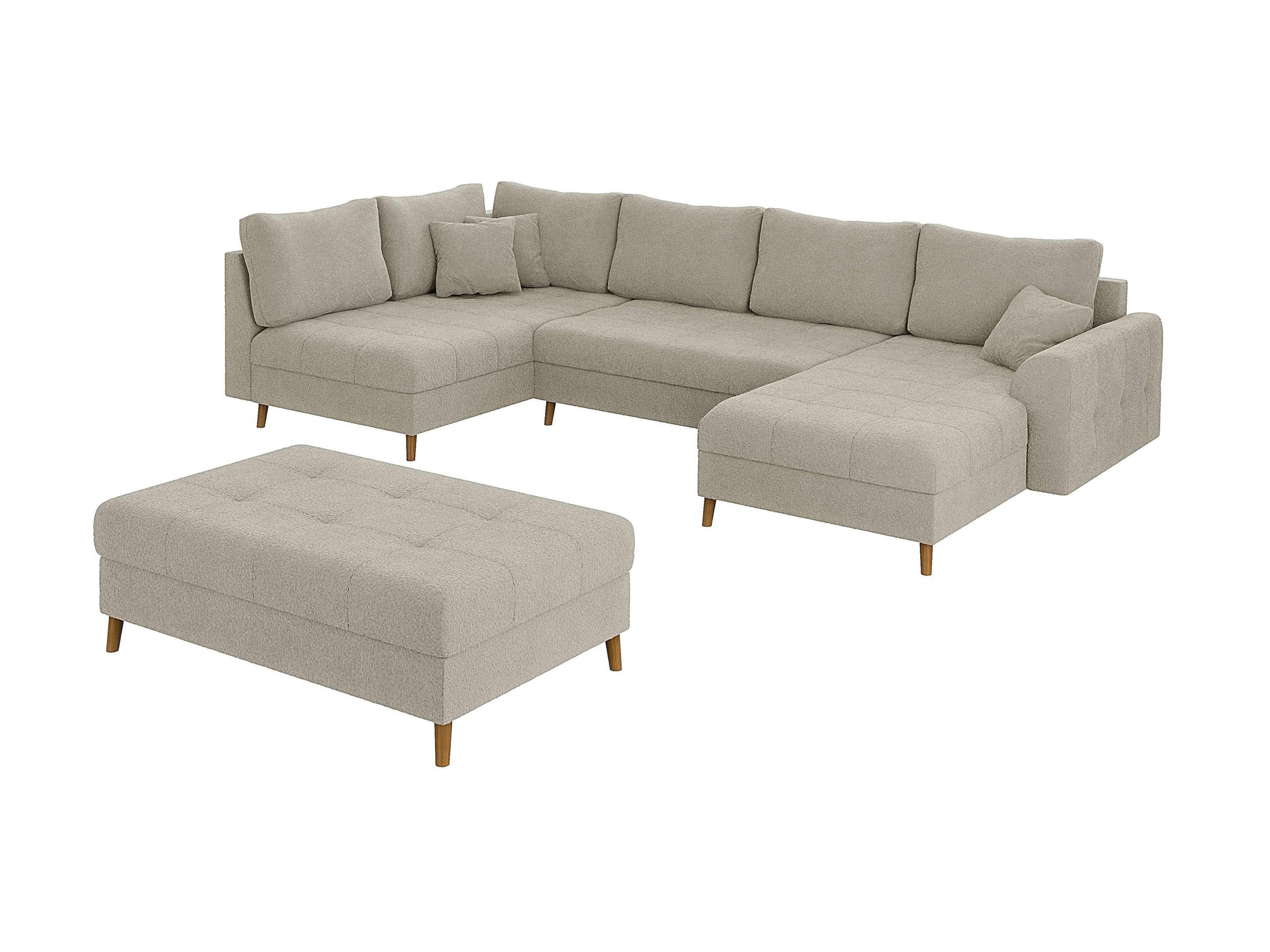 WOHNLANDSCHAFT inkl. Hocker Henrik Beige Boucle - Beige/Braun, Holz/Textil (310/81/161cm) - S-Style Möbel