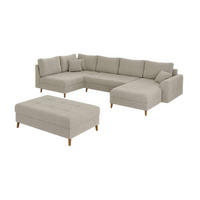 WOHNLANDSCHAFT inkl. Hocker Henrik Beige Boucle - Beige/Braun, Holz/Textil (310/81/161cm) - S-Style Möbel
