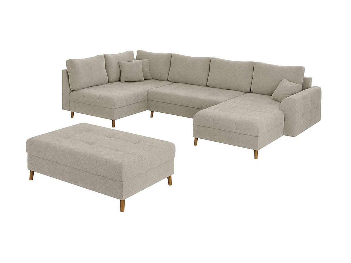 WOHNLANDSCHAFT inkl. Hocker Henrik Beige Boucle - Beige/Braun, Holz/Textil (310/81/161cm) - S-Style Möbel