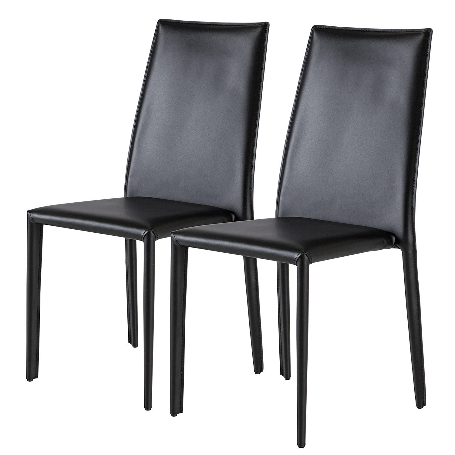ESSZIMMERSTUHL - 2er-Set - Recyceltes Leder / Eisen - Schwarz, Leder/Kunststoff (46/97/56cm) - home24