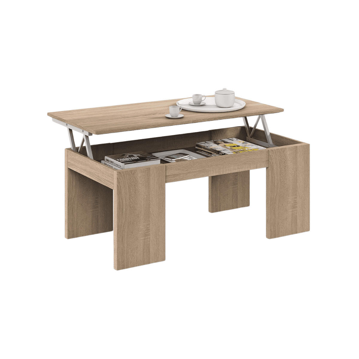 COUCHTISCH mit hochklappbarer Platte L100 cm - Kendra - Eiche Artisan, Holzwerkstoff (100/50/43cm) - Calicosy