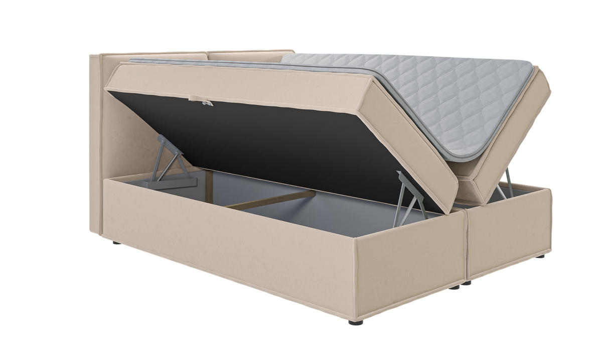 BOXBETT Eclipse 160/200 cm Beige Luxusmicrofaser - Beige/Schwarz, Holz/Kunststoff (160/200cm) - S-Style Möbel