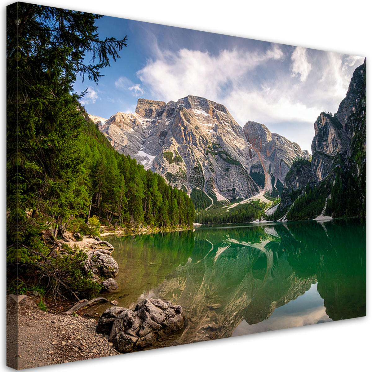 LEINWANDBILD Landschaft Aussicht Berge Wald See Natur 120x80cm - Grün, Textil (120/80cm) - Feeby