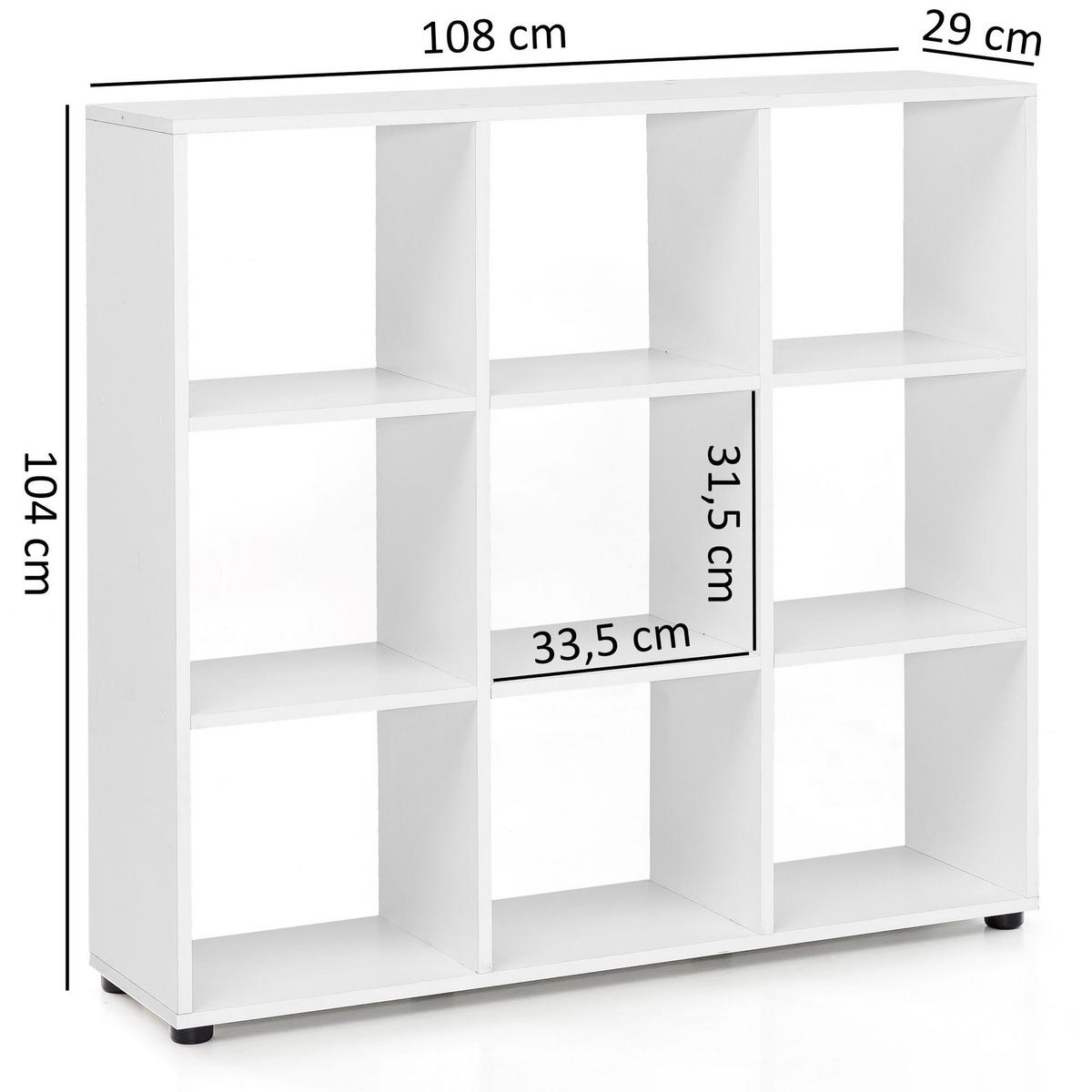 BÜCHERREGAL – Weiß, 8 Fächer, kratzfest, Raumteiler - Weiß, Holz/Kunststoff (108/104/29cm) - KADIMA DESIGN