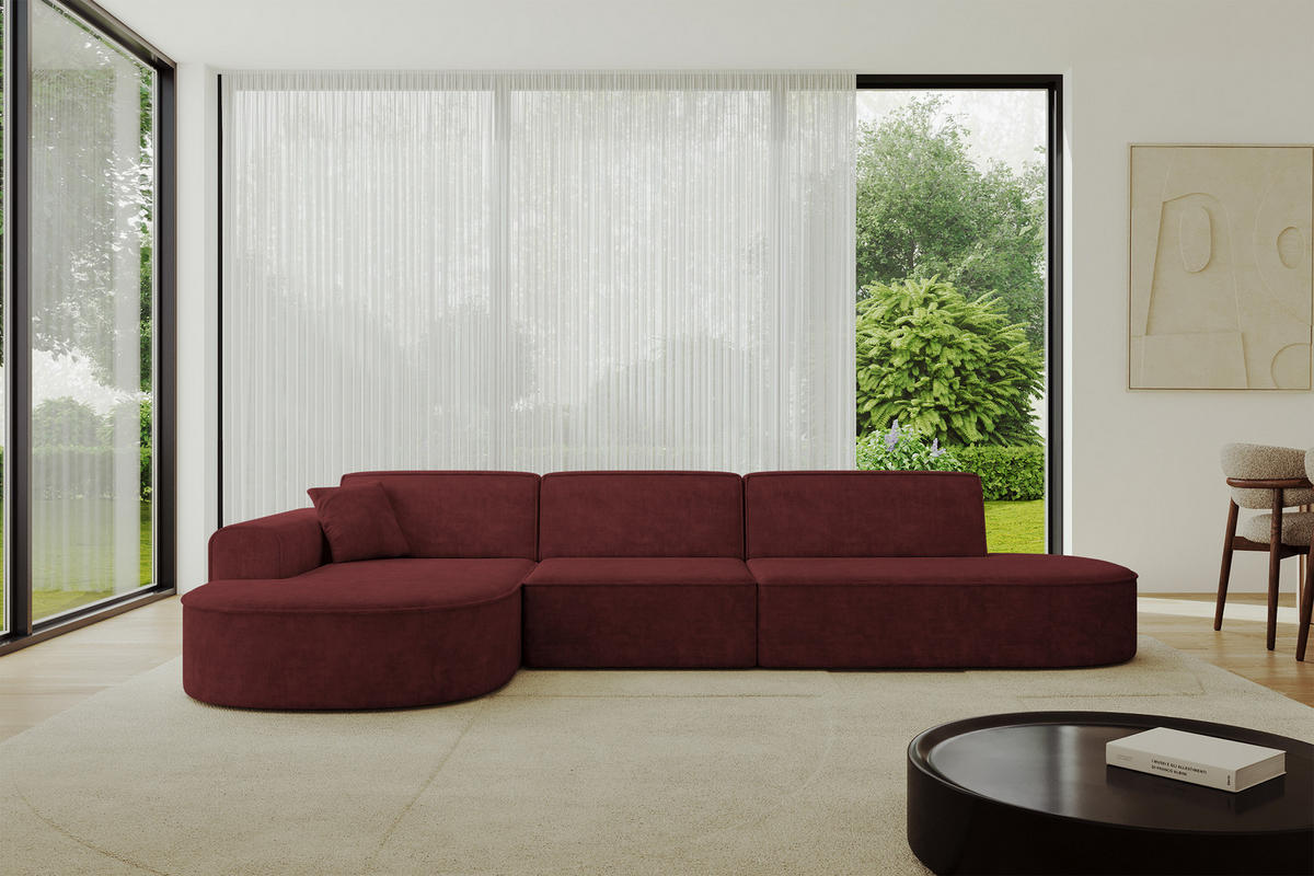 ECKSOFA Ottomane Links MARI-L2 - 328x171x79 cm Bordeaux Velours - Bordeaux/Schwarz, Holzwerkstoff/Kunststoff (328/171cm) - ALTDECOR