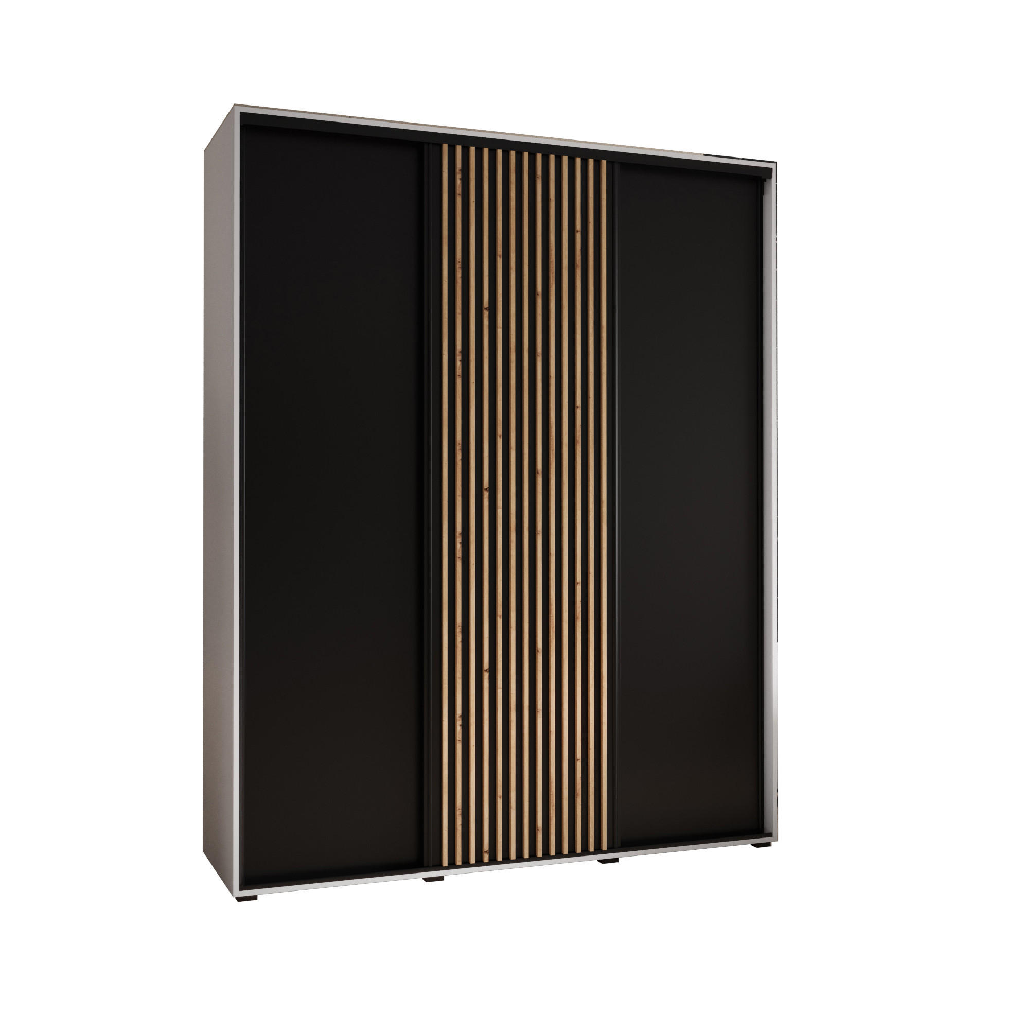 SCHWEBETÜRENSCHRANK 205,2/200/60 3-türig - Schwarz/Weiß, Holz/Metall (200/205.2/60cm) - Abiks Möbel
