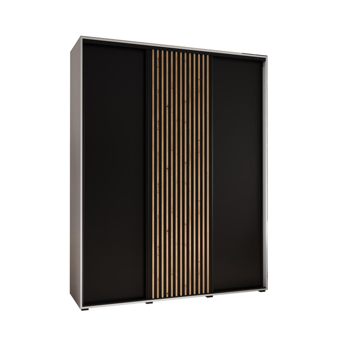 SCHWEBETÜRENSCHRANK 205,2/200/60 3-türig - Schwarz/Weiß, Holz/Metall (200/205.2/60cm) - Abiks Möbel