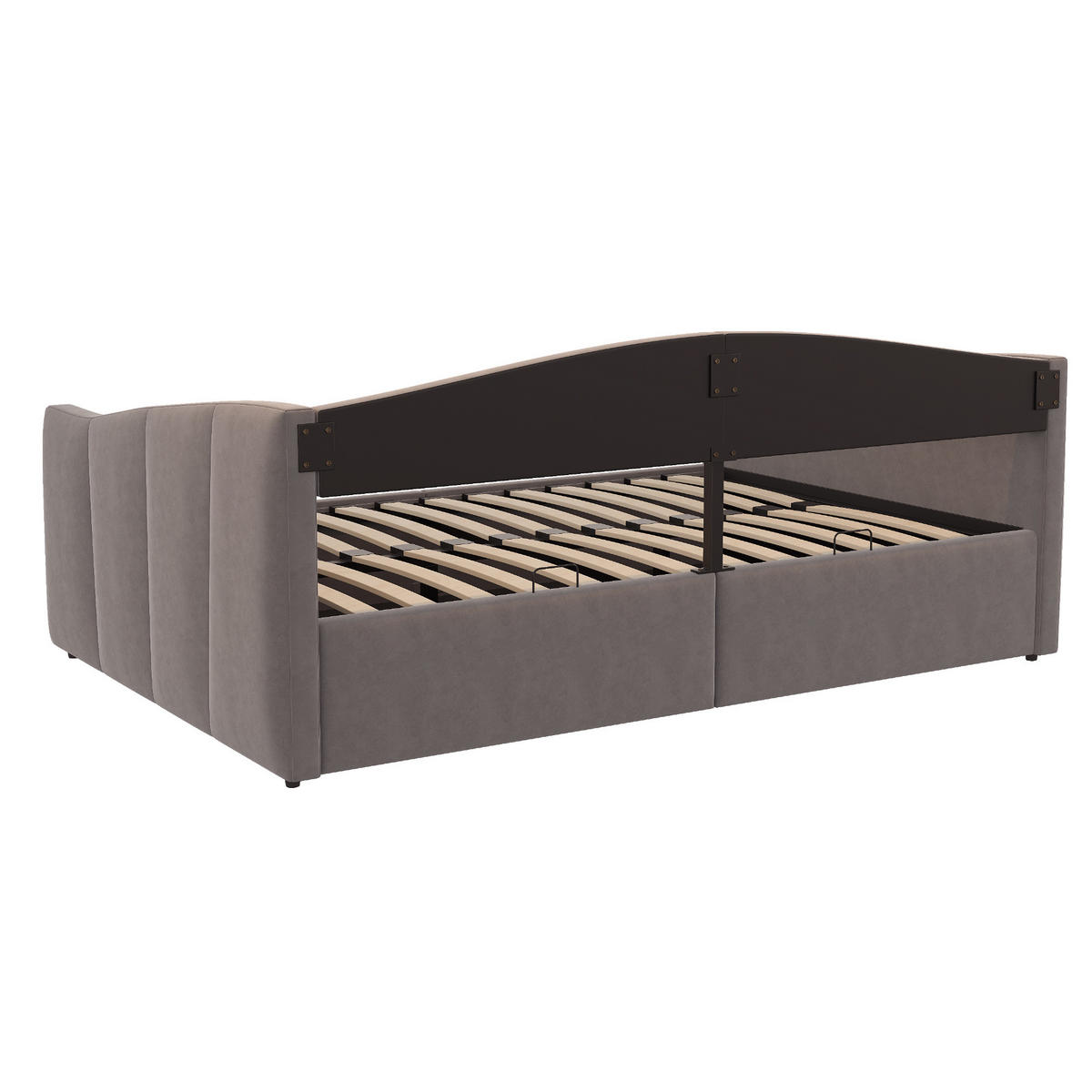 SAMT-POLSTERBETT 140/200 cm mit Bettkasten und Lattenrost in Grau - Dunkelgrau, Leder (140/200cm) - BEAOK