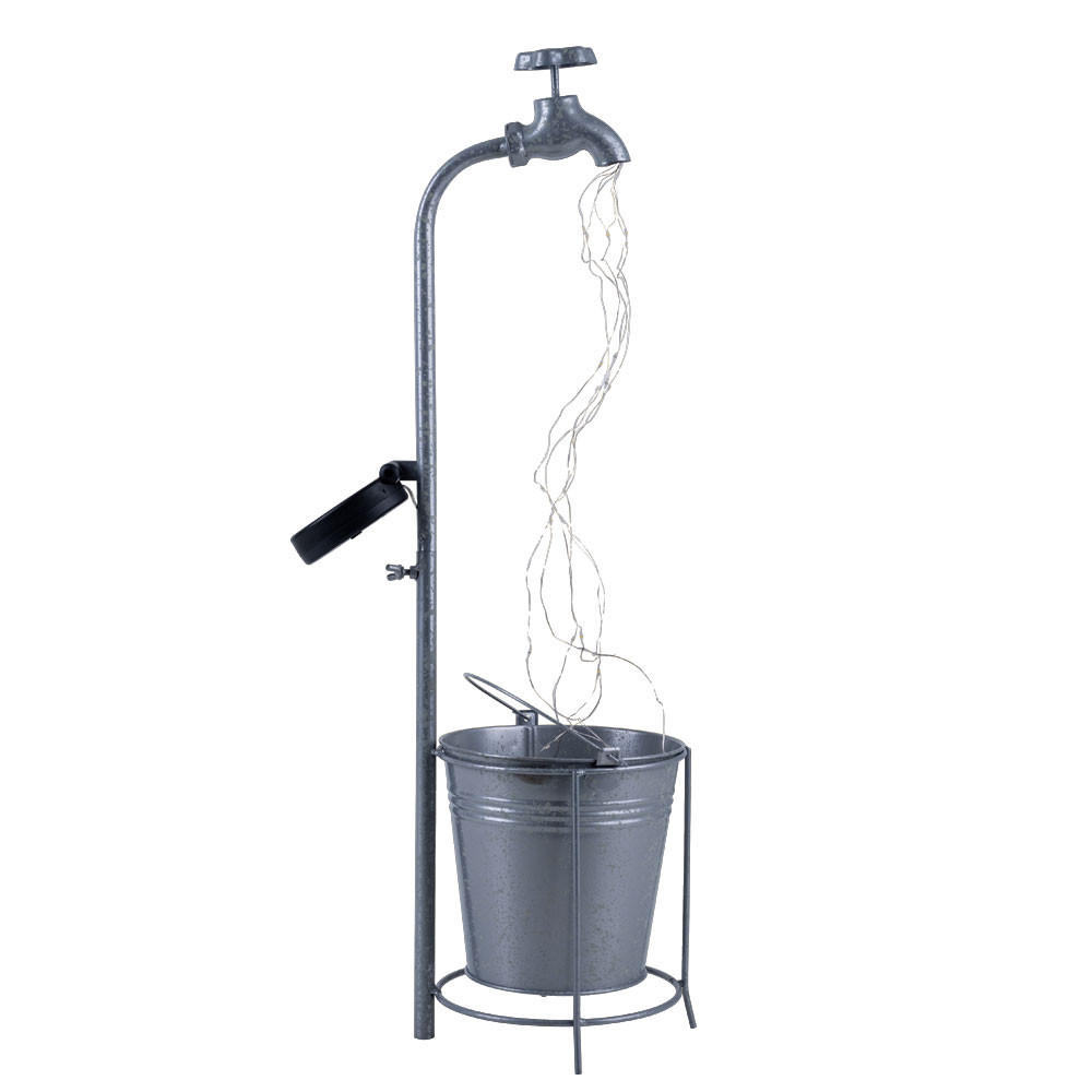 LED AUSSENLEUCHTE Solar Wasserhahn Silber - Silberfarben, Metall (17/16/62cm)
