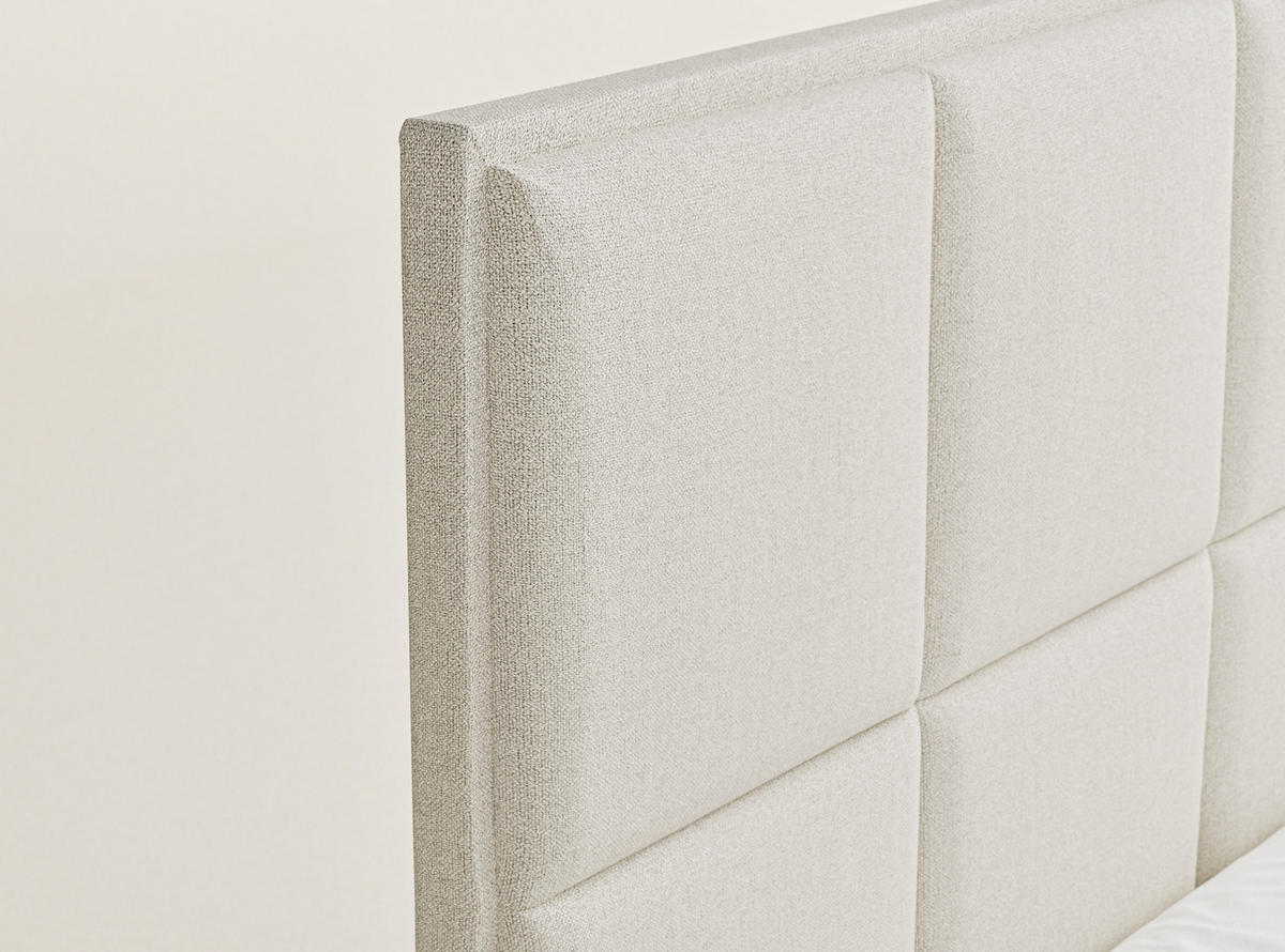 POLSTERBETT Fogo 140/200 cm, in Creme, Bettkasten, gepolstertes Kopfteil - Creme/Schwarz, Holz/Holzwerkstoff (140/200cm) - Maison de Reve