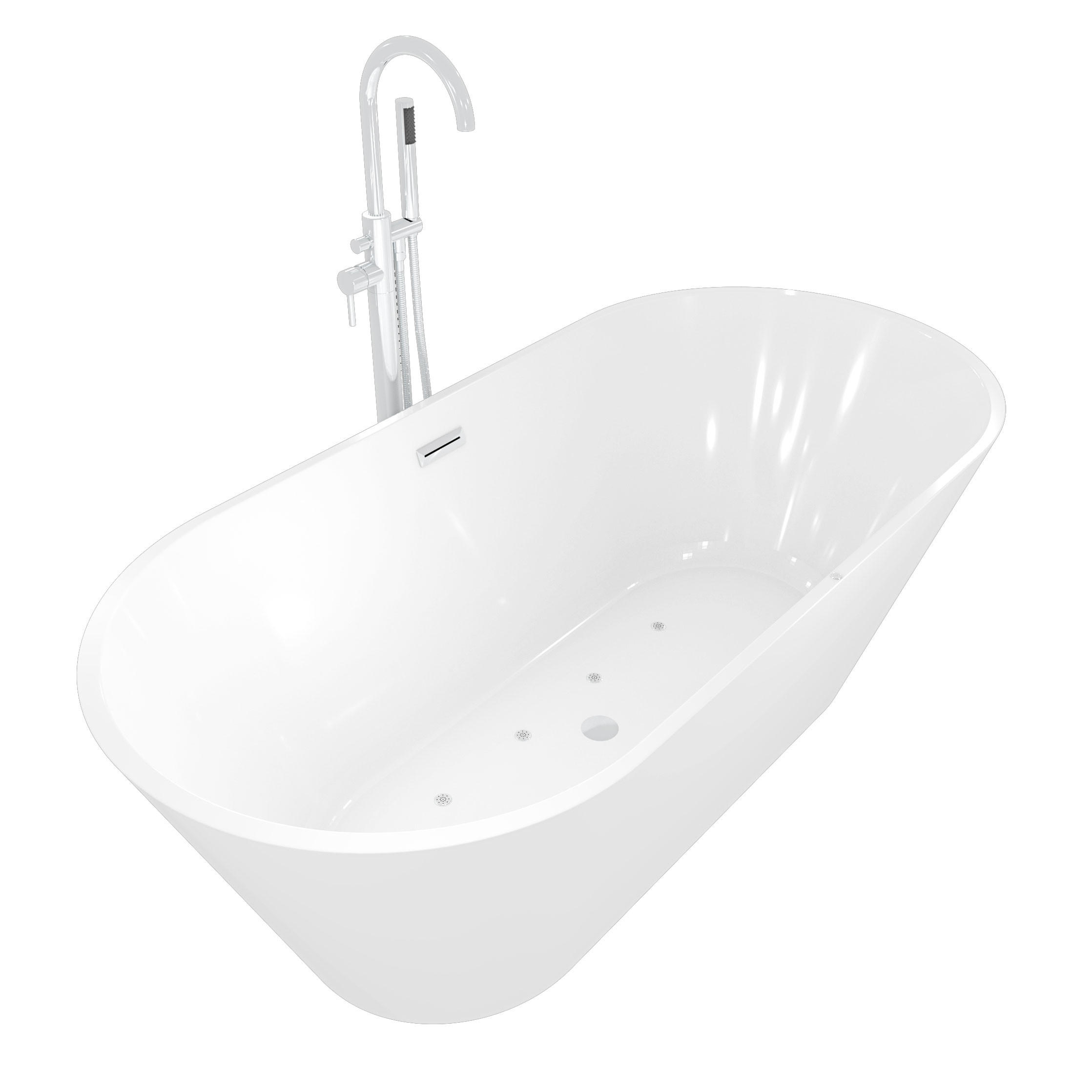 FREISTEHENDE Badewanne Wanne F11 170x80cm Luftmassage Armatur AF02 - Weiß, Glas/Kunststoff (80/58/170cm) - AcquaVapore by Sandra Jentho