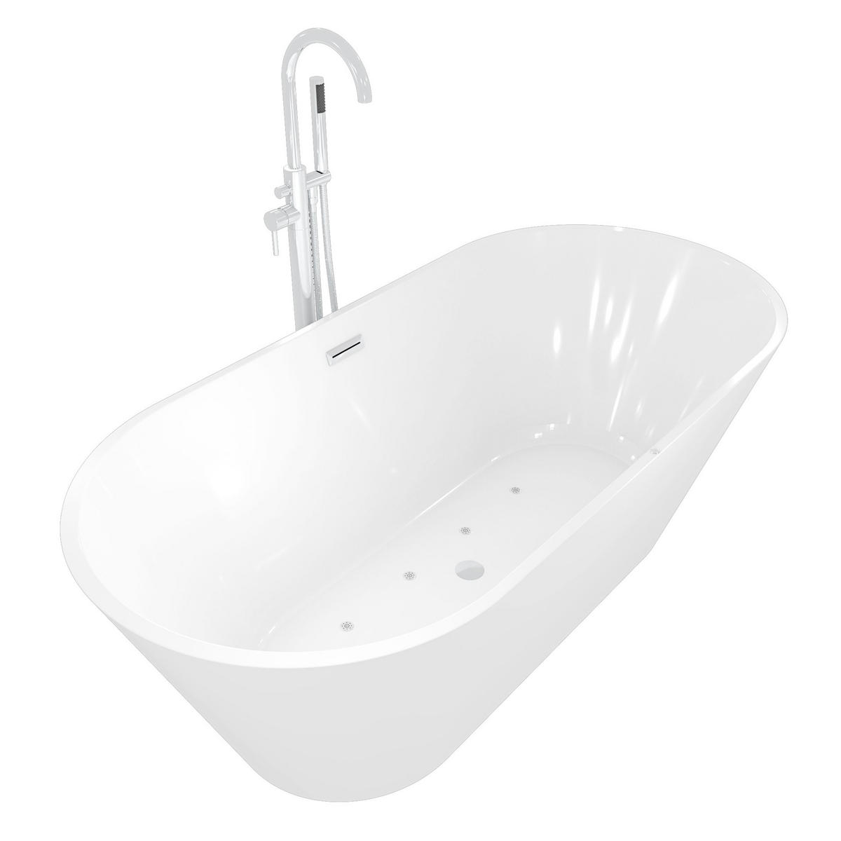 FREISTEHENDE Badewanne Wanne F11 170x80cm Luftmassage Armatur AF02 - Weiß, Glas/Kunststoff (80/58/170cm) - AcquaVapore by Sandra Jentho