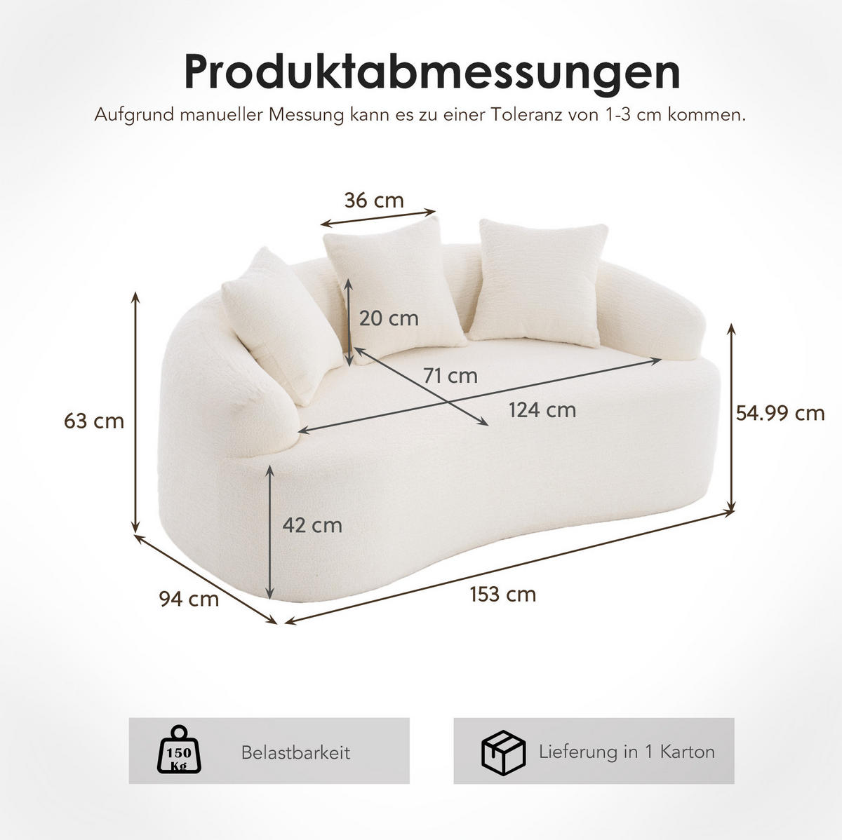 ZWEISITZER-SOFA mit tiefem Sitz Chenille Weiß - Weiß, Kunststoff (153/63/94cm) - Meubliv