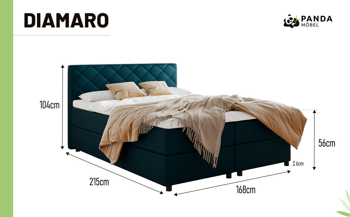 BOXBETT Diamaro 160x200 cm mit Bettkasten und Topper - Dunkeltürkis - Türkis, Holz (160/200cm) - Panda Möbel