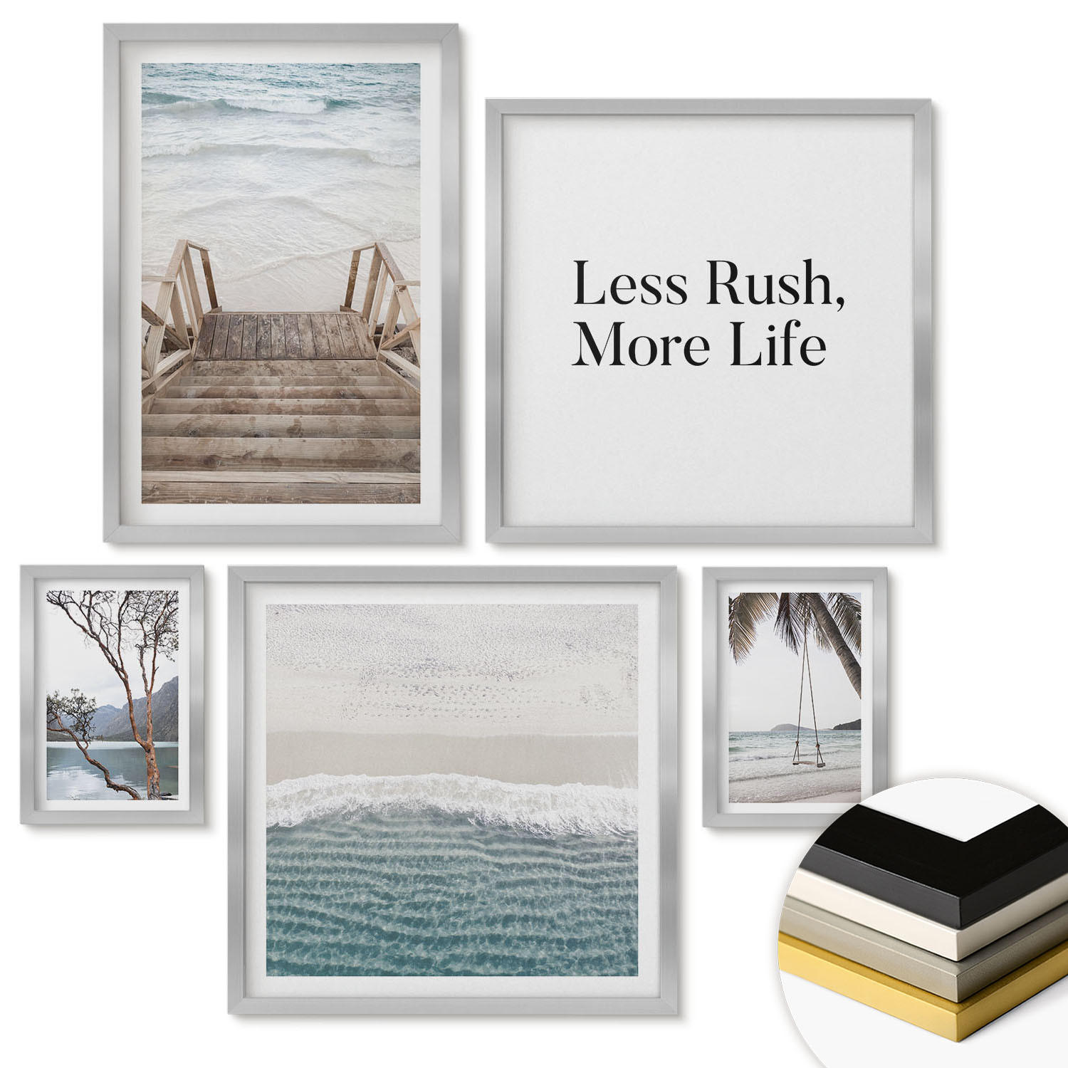 WANDBILDER 5er Set - 50x50 cm & 20x30 cm & 40x60 cm Silberner Rahmen - Tropenurlaub - Silberfarben, Kunststoff (40/60cm) - ArtPrintCave