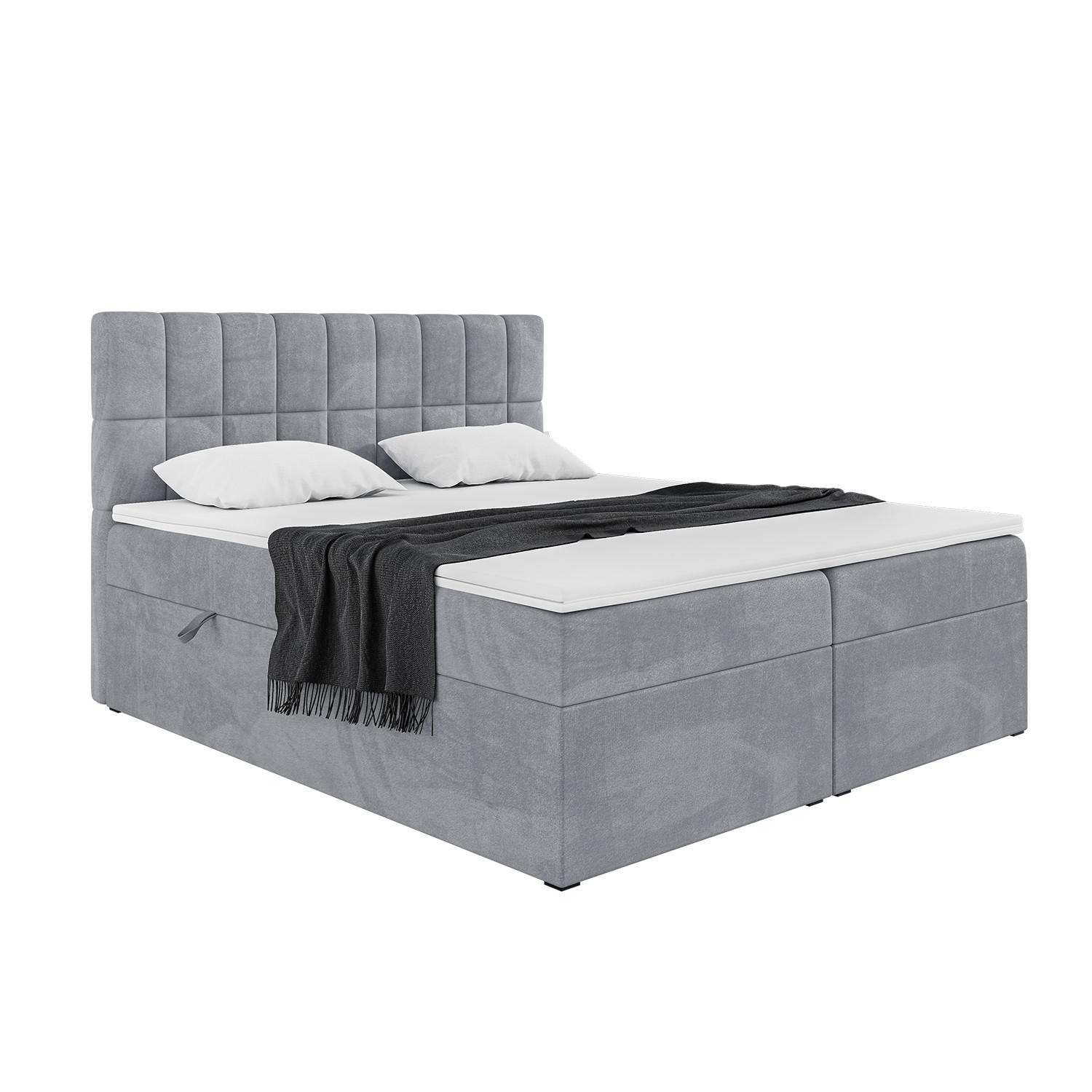 BOXBETT LUKAS 140x200 cm in Grau Samt - Schwarz/Grau, Holz/Holzwerkstoff (140/200cm) - Meblini