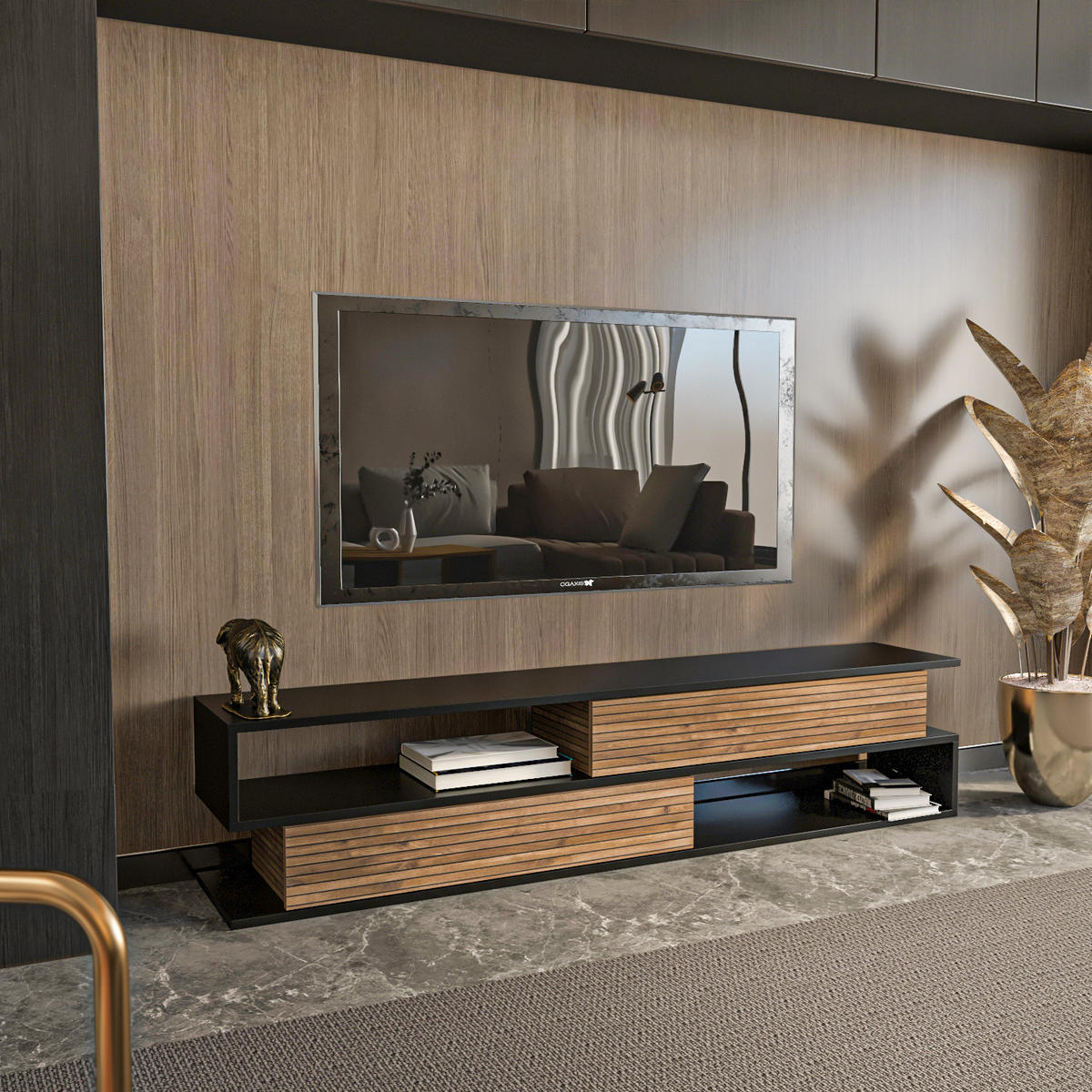 TV-ELEMENT Cortez Schwarz Alina - Schwarz/Cappuccino, Holzwerkstoff (160/40/35cm) - Decorotika