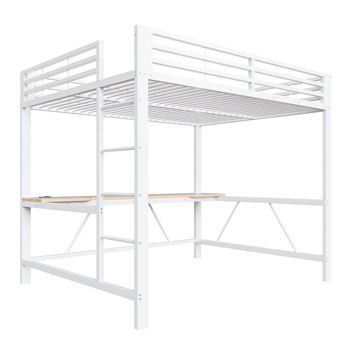 METALLBETT 160x200 cm mit Schreibtisch in Weiß - Weiß, Metall (160/200cm) - KOMHTOM