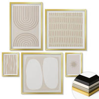 WANDBILDER 5er Set - 50x50 cm & 20x30 cm & 40x60 cm Goldrahmen - Abstrakte Boho-Musterformen - Goldfarben, Kunststoff (40/60cm) - ArtPrintCave