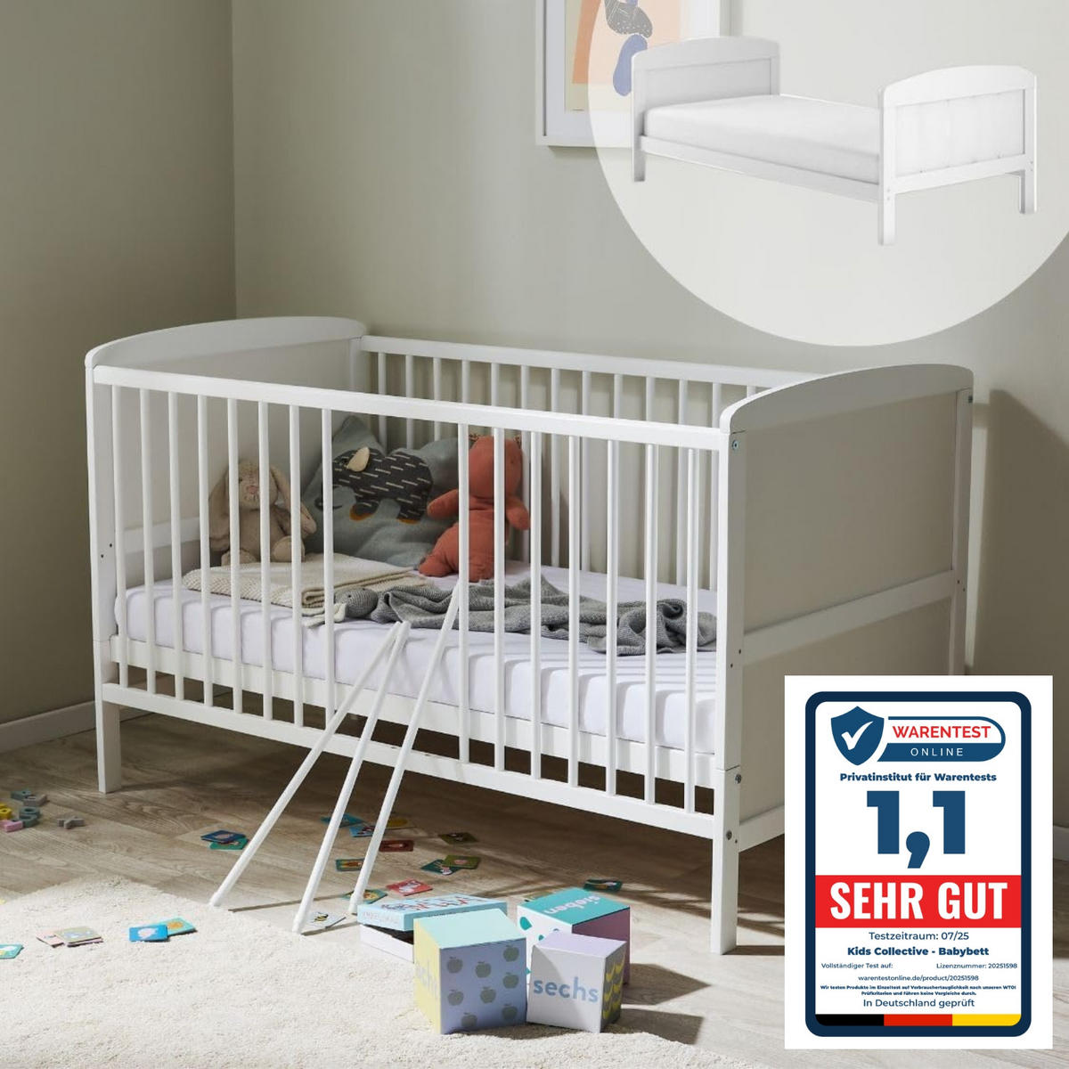 BABYBETT 70x140 cm in weiss - Weiß, Holz (70/140cm) - Kids Collective
