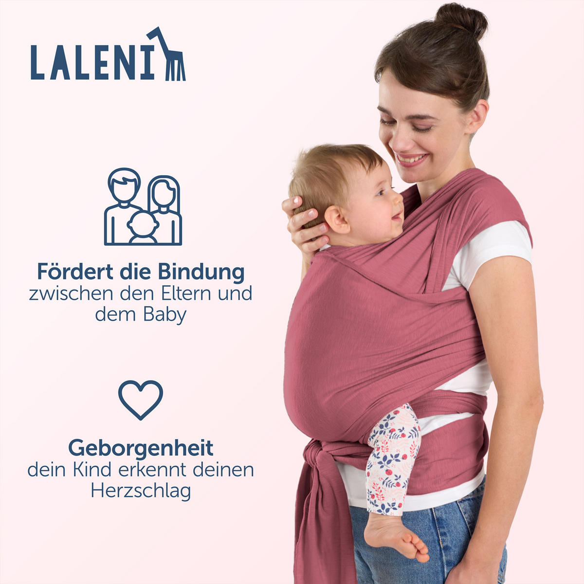 BABYTRAGEN für Neugeborene bis 15 kg - 100% Baumwolle (Ohne Elasthan) - Rot - Rot, Textil (60/5.1cm) - Laleni