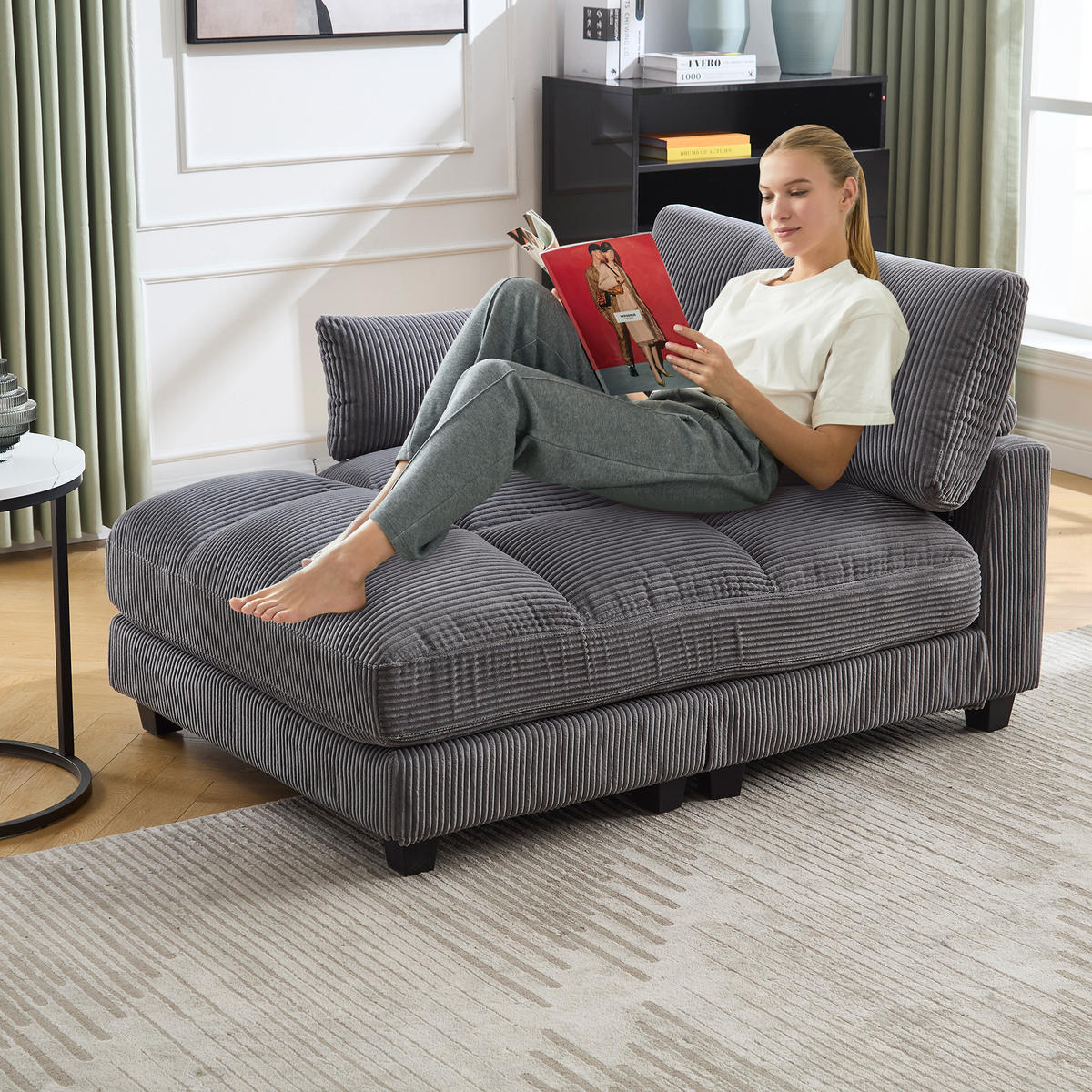 SOFABETT 140/112/81 cm Grau - Grau, Textil (112/81/140cm)
