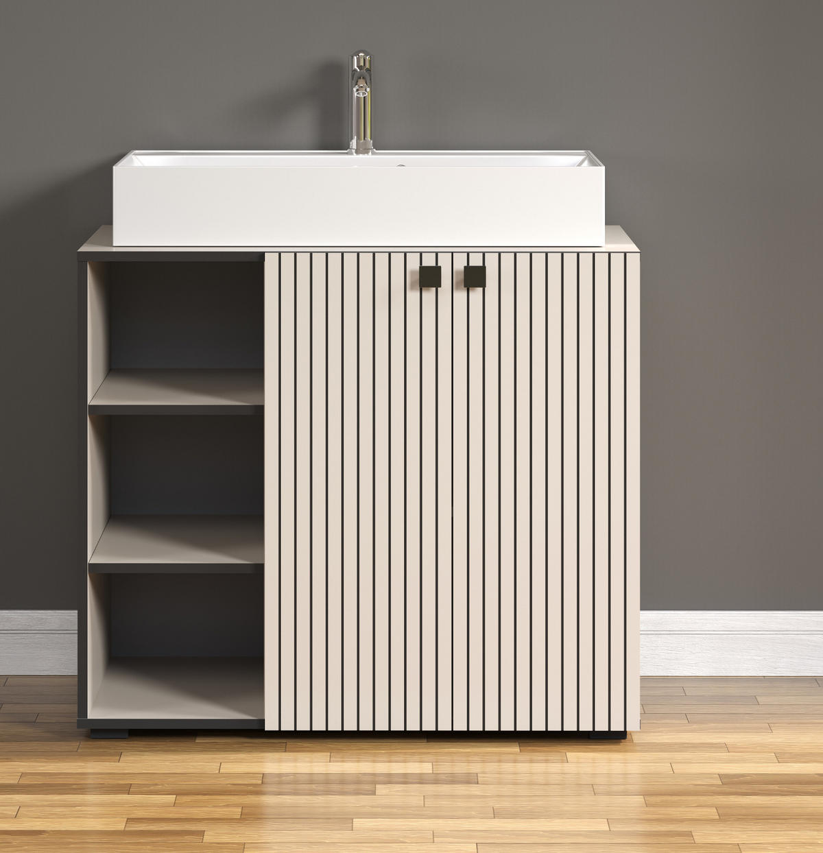 WASCHTISCH Kaschmir, Grau 90 cm, Set inklusive großem Waschbecken - Kaschmir/Schwarz, Holzwerkstoff/Metall (53/91/90cm) - Top.Furn
