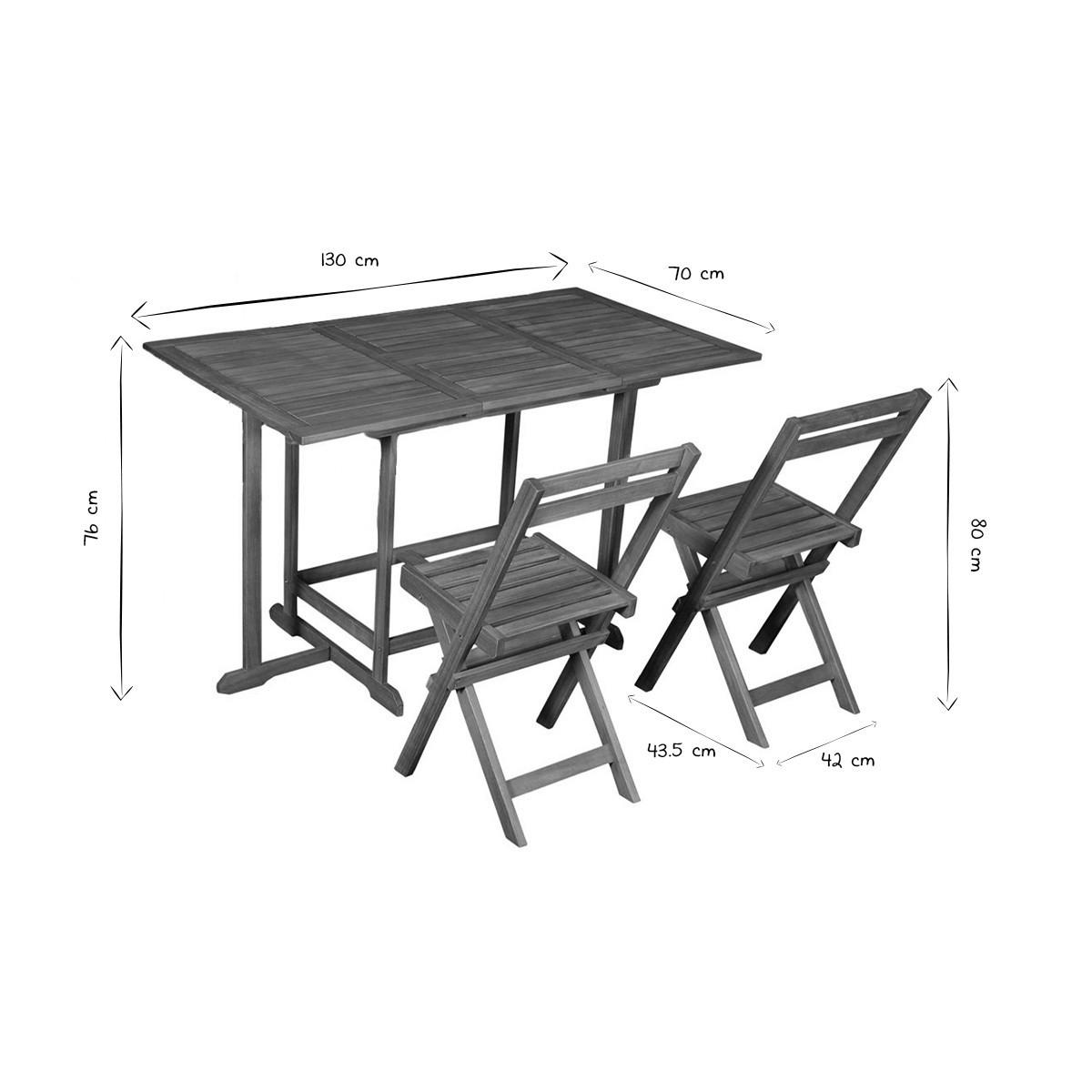 GARTENSET ausziehbarer Tisch + 4 Klappstühle Massivholz CARMEN - Naturfarben, Holz - Miliboo