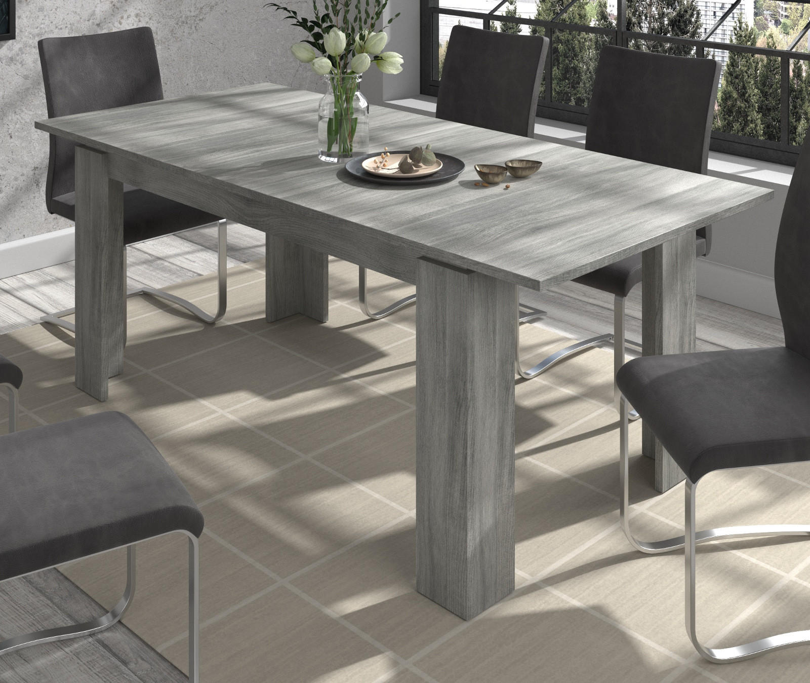 ESSTISCH Rauchsilber grau 160 - 200 x 90 cm, Küchentisch ausziehbar - Grau, Holzwerkstoff/Metall (160/90/76cm) - Inn.Furn