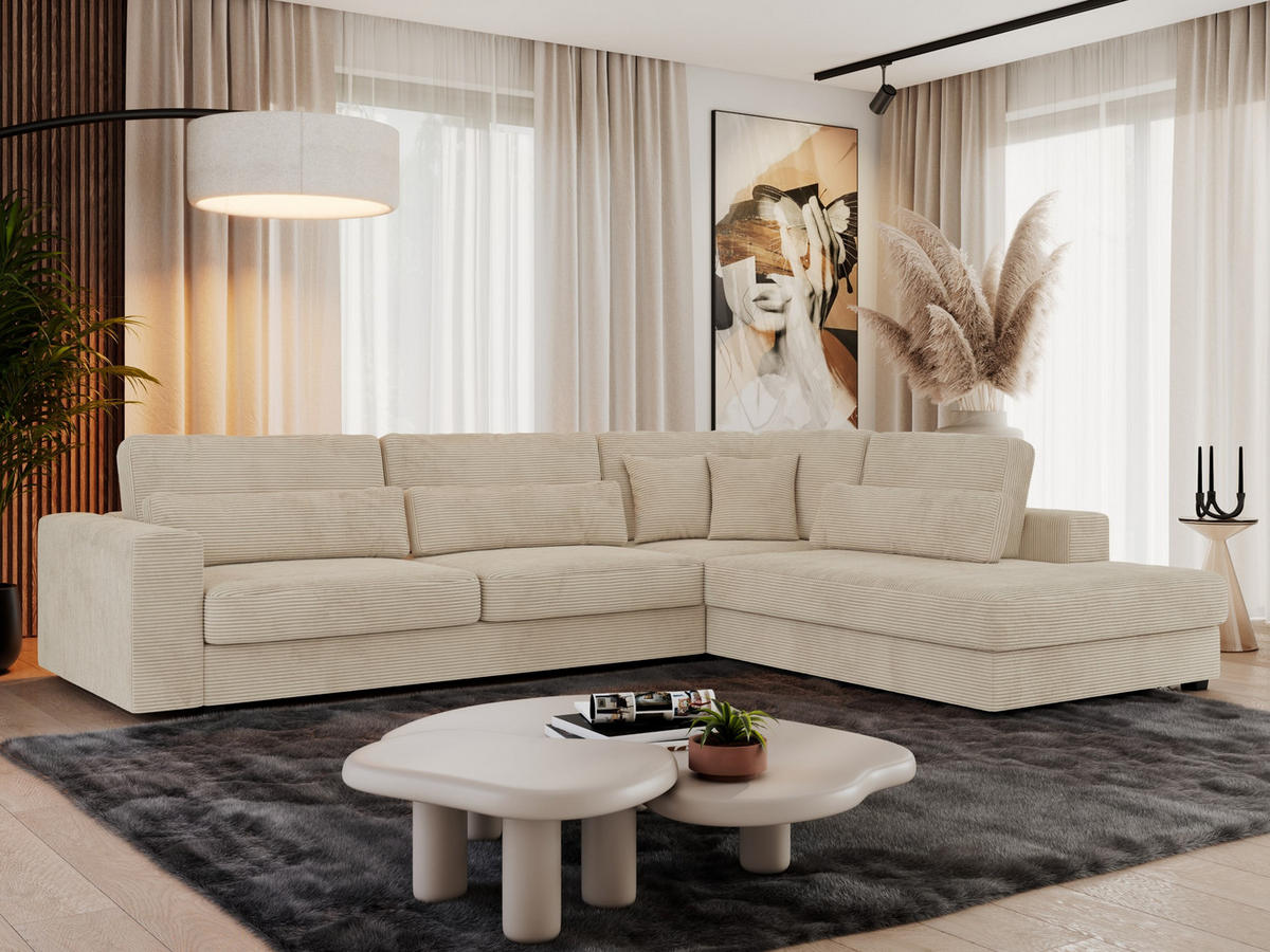 ECKSOFA Savona Beige Cord - rechts - Beige/Schwarz, Kunststoff/Textil (249/316cm) - MKS