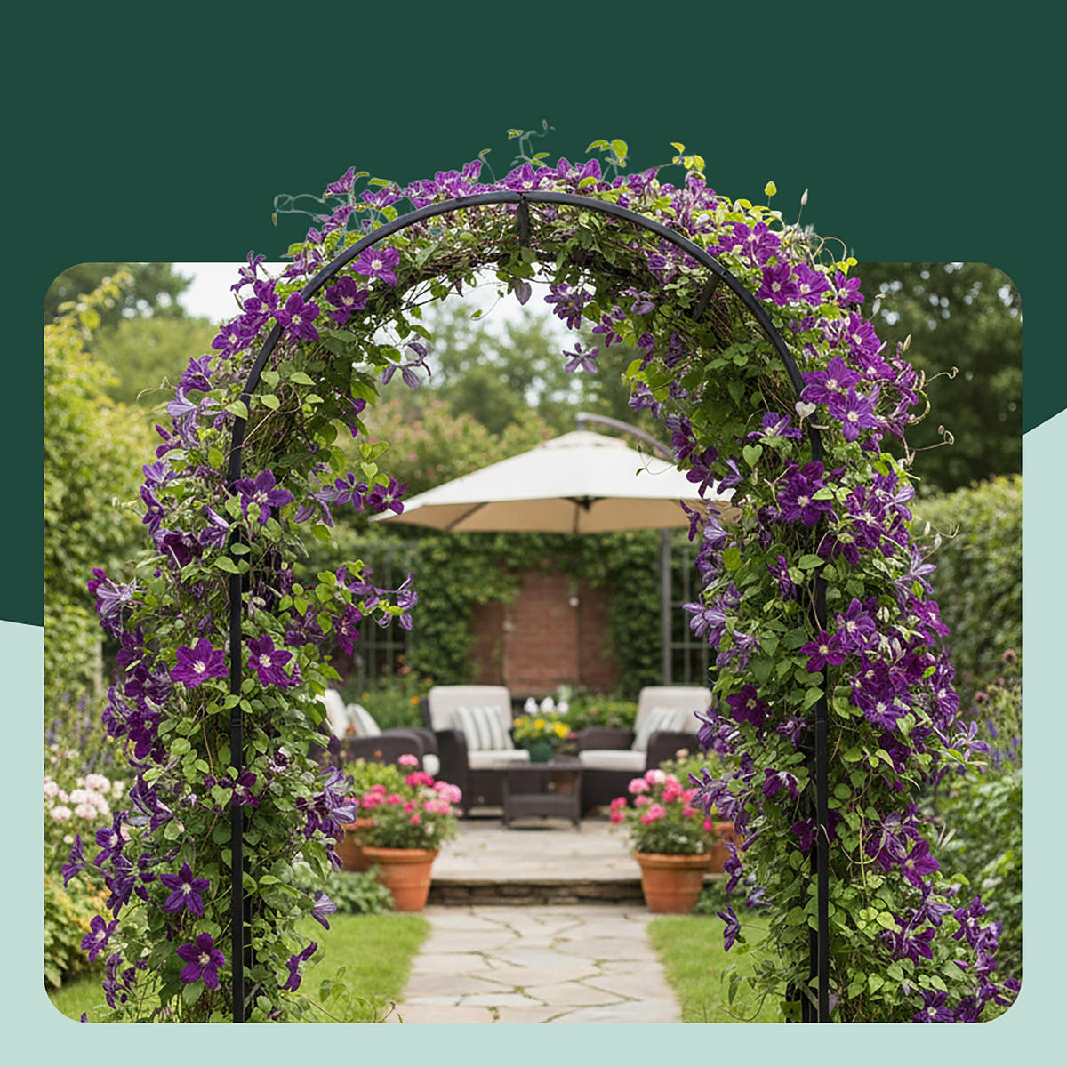 OBLÚK ruží - čierna, kov (216/206/216cm) - Relaxdays