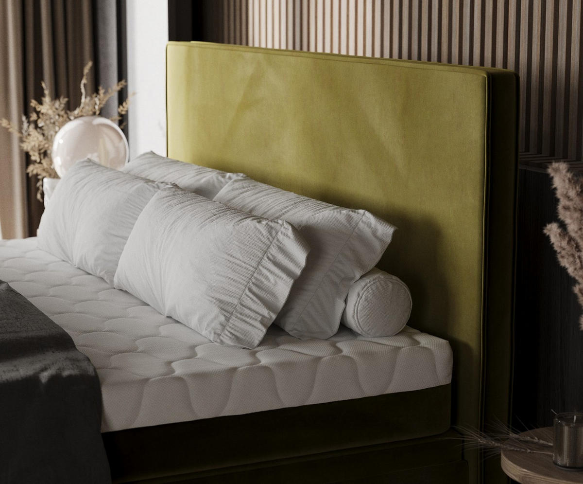 BOXBETT Zalla 140/200 cm Olivgrün im Kronos Stoff - Schwarz/Olivgrün, Holz/Holzwerkstoff (140/200cm) - AltaBeds