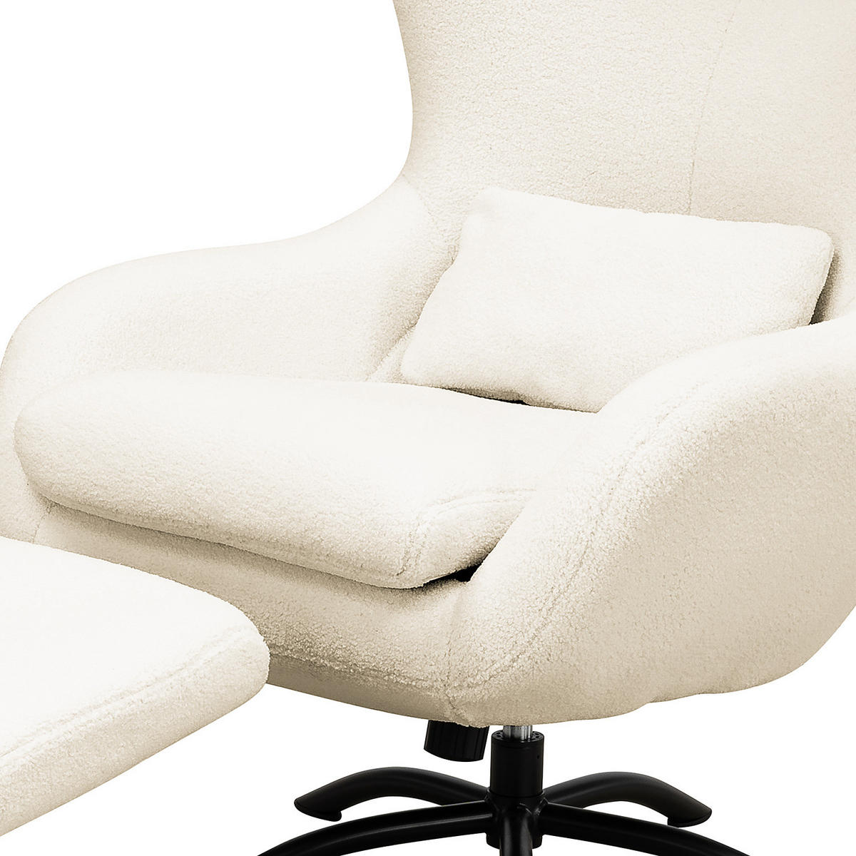 SESSEL mit Hocker - Teddystoff / Eisen - Weiß / Schwarz - Schwarz/Weiß, Textil/Metall (75/106/86cm) - home24