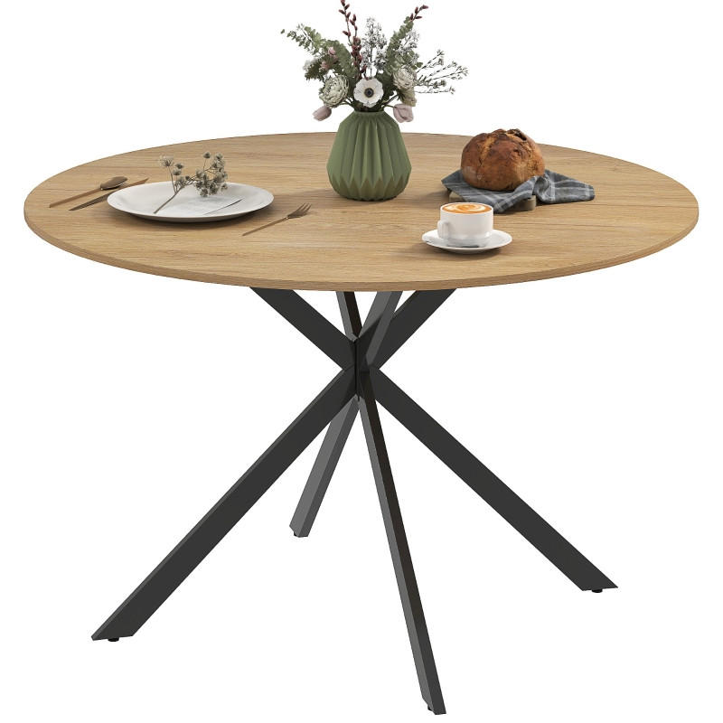 ESSTISCH 120/120/75 cm eichefarben mit X-Gestell und verstellbaren Füßen aus Holz und Stahl - Eichefarben, Holz (120/120/75cm) - OKWISH