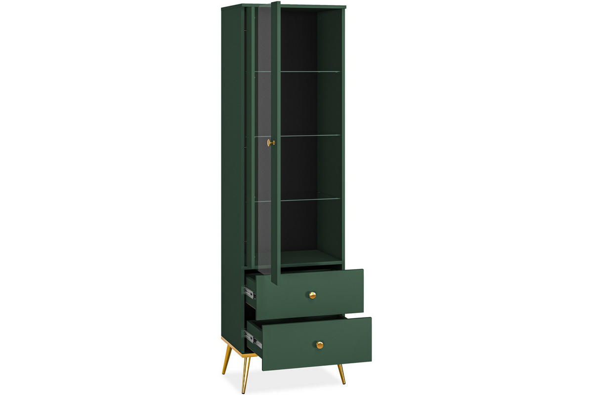 VITRINENSCHRANK ARICIA Soft-Close-Funktion, Grün - Grün, Holz (55/190/40cm) - KONSIMO®