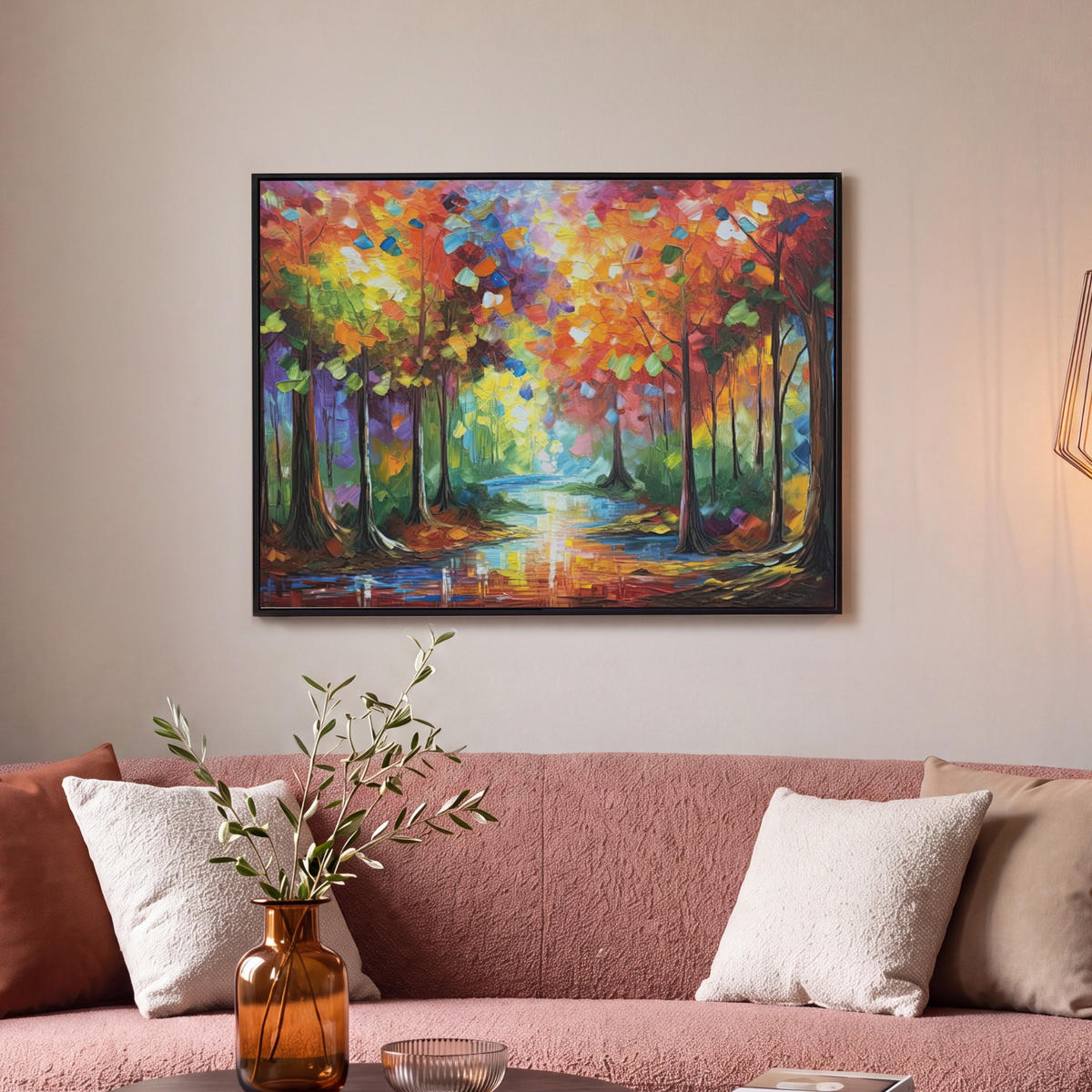 LEINWAND Bilder mit Rahmen - Landschaft - Wald - Farben - Natur - 80x60 - Multicolor, Textil (80/60cm) - MuchoWow